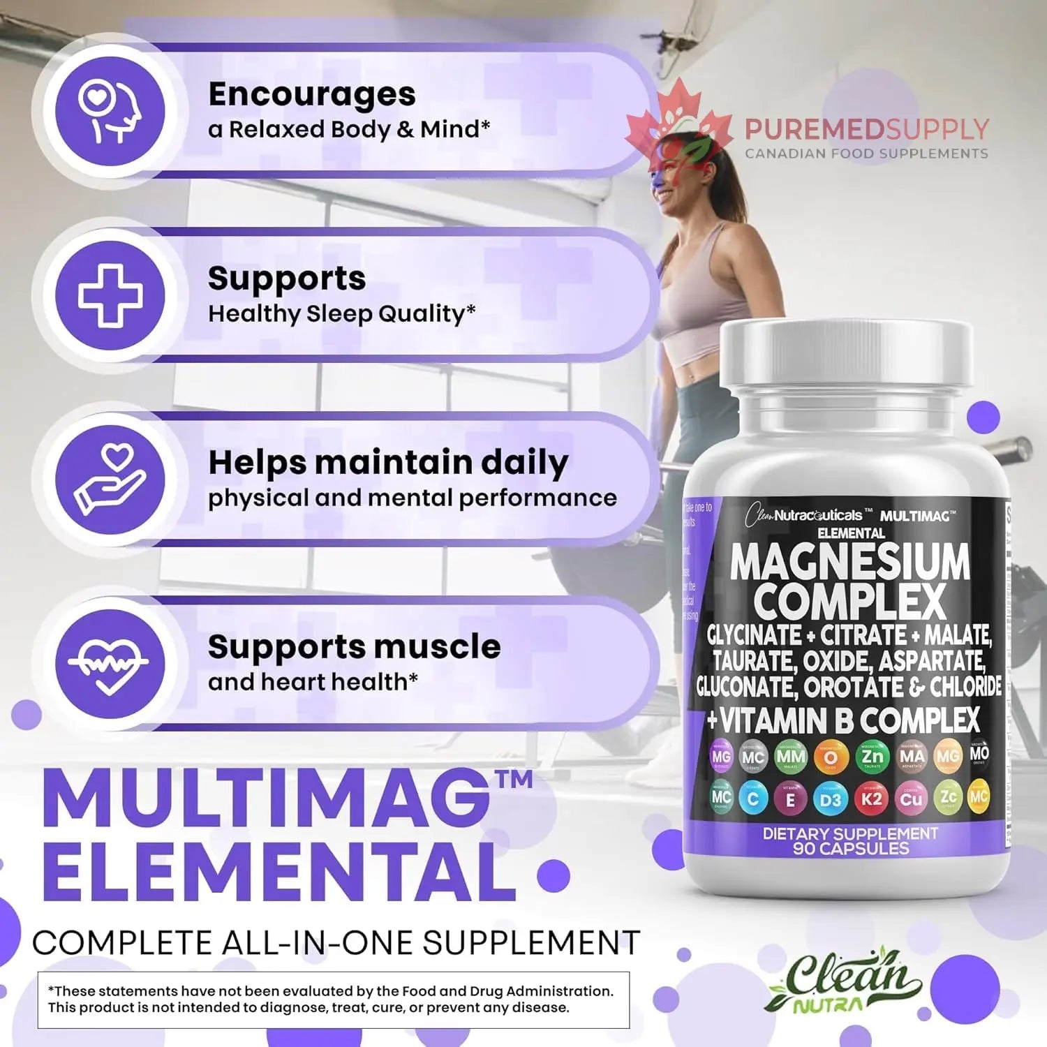 Clean Nutraceuticals Magnesium Complex with Magnesium Glycinate Citrate Malate Oxide Taurate Aspartate Orotate & Mag Chloride, Zinc Copper Manganese (90 Count (Pack of 2)) Clean Nutraceuticals buy supplements canada