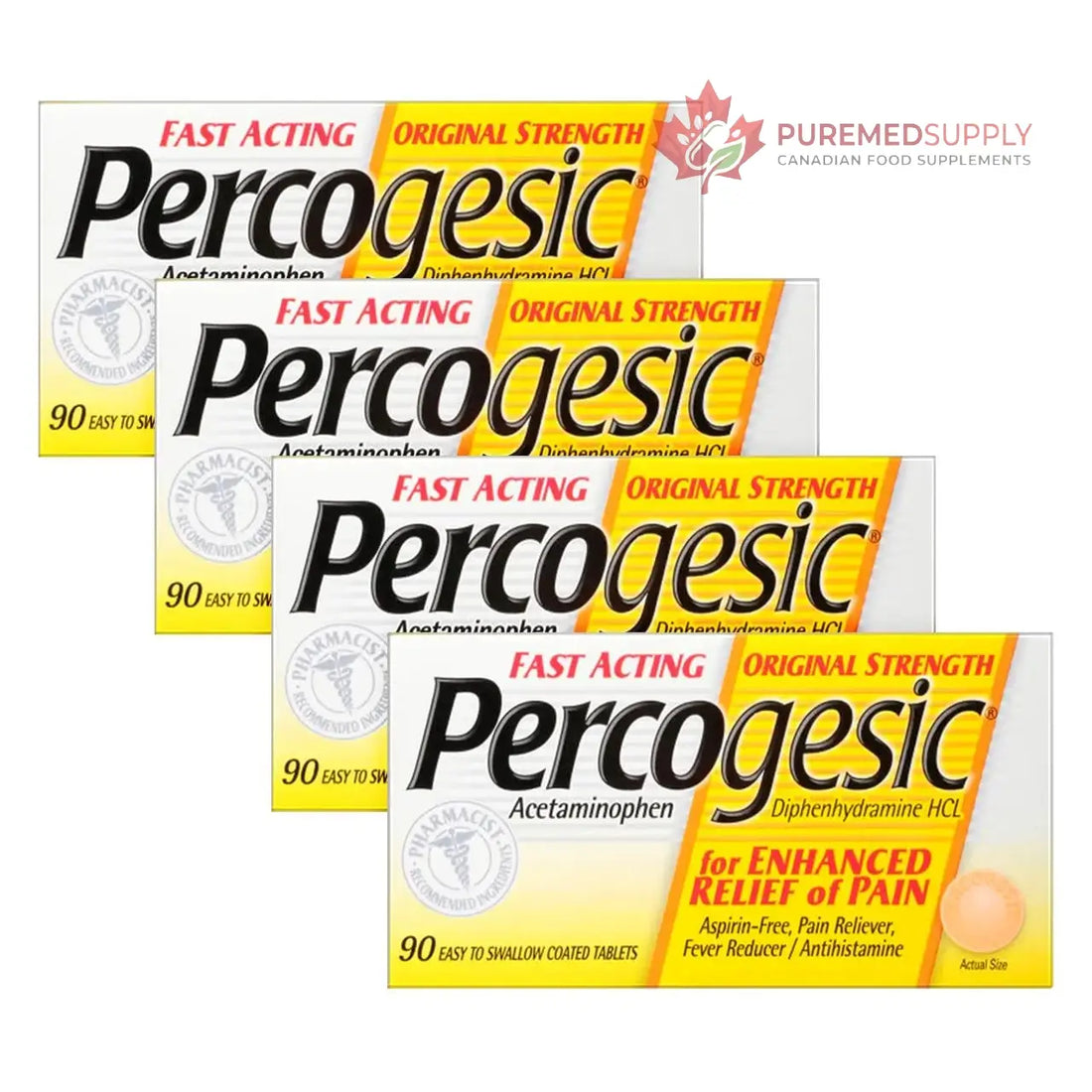 Percogesic Original Pain Relief | Aspirin Free Fast Acting Relief | 90 Coated Caplets (4 Pack) Percogesic buy supplements canada