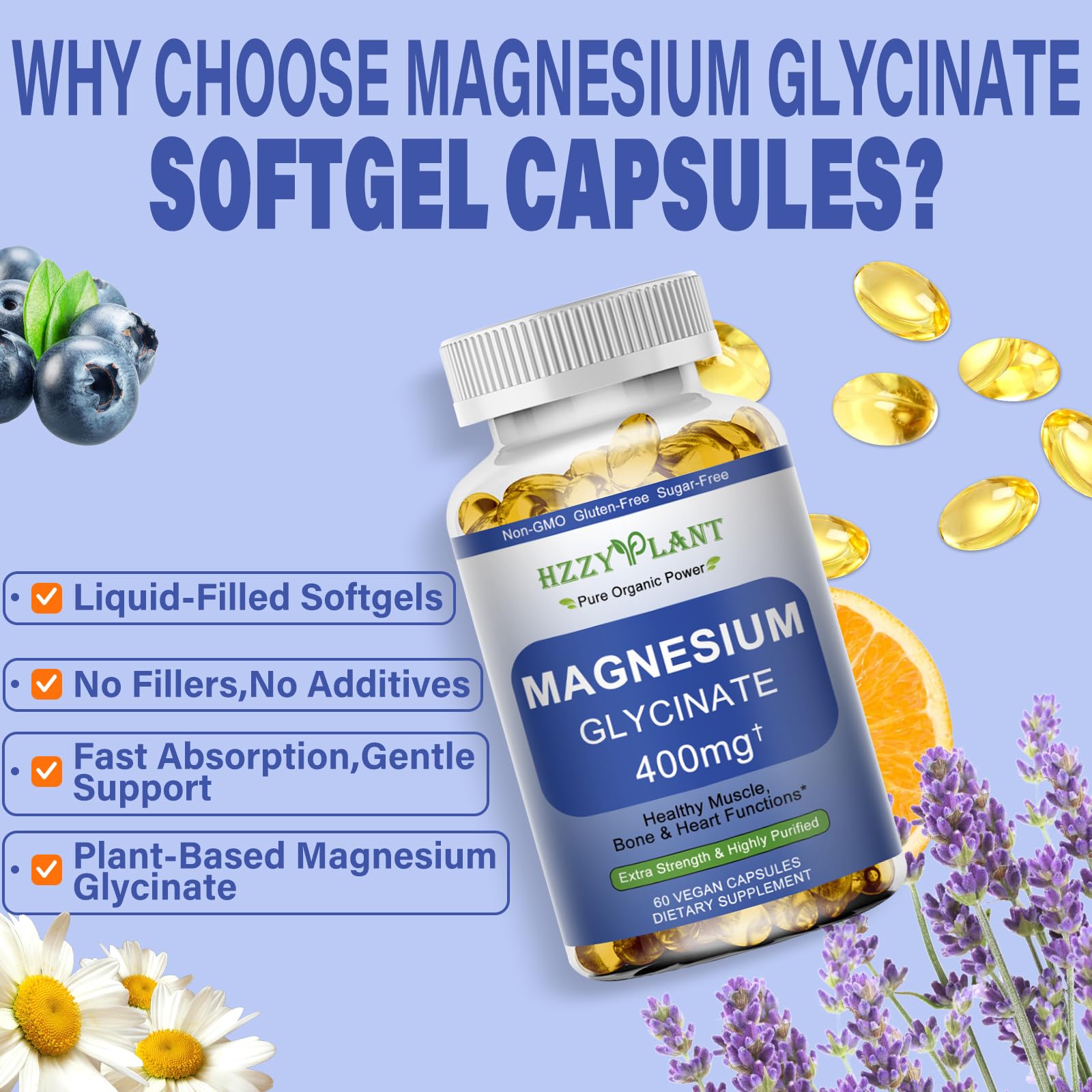 Magnesium Glycinate Softgels, High Absorption Magnesium Glycinate 400mg Supplement for Muscle, Heart, Sleep & Bone Support, Bisglycinate Softgel Capsules Supplement, Vegan, Non-GMO, 2 Month Supply HZZYPLANT buy supplements canada