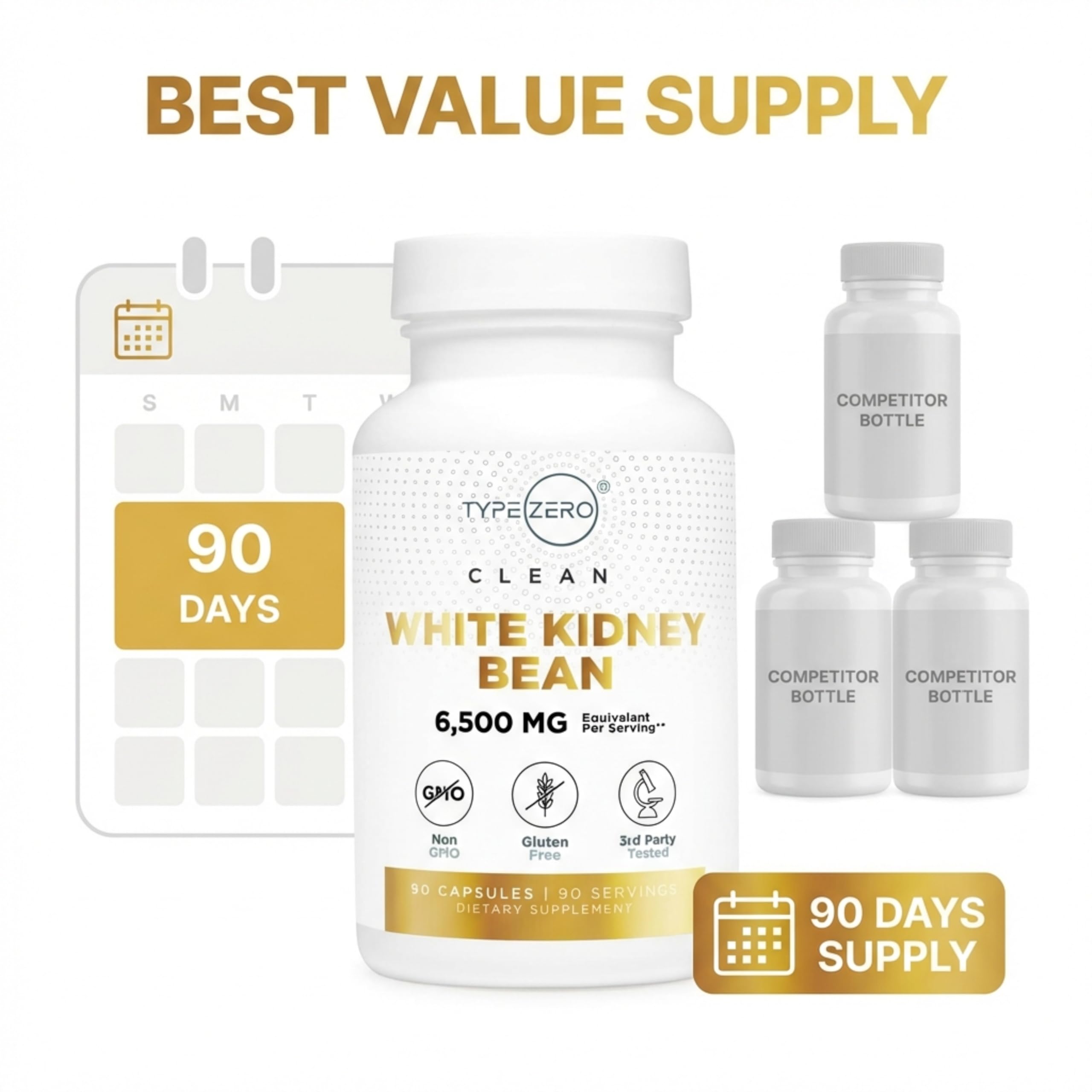 Type Zero Clean White Kidney Bean Capsules (6,500 MG Equivalent Per Serving, 90 Count) - Non-GMO, Gluten Free Type Zero buy supplements canada