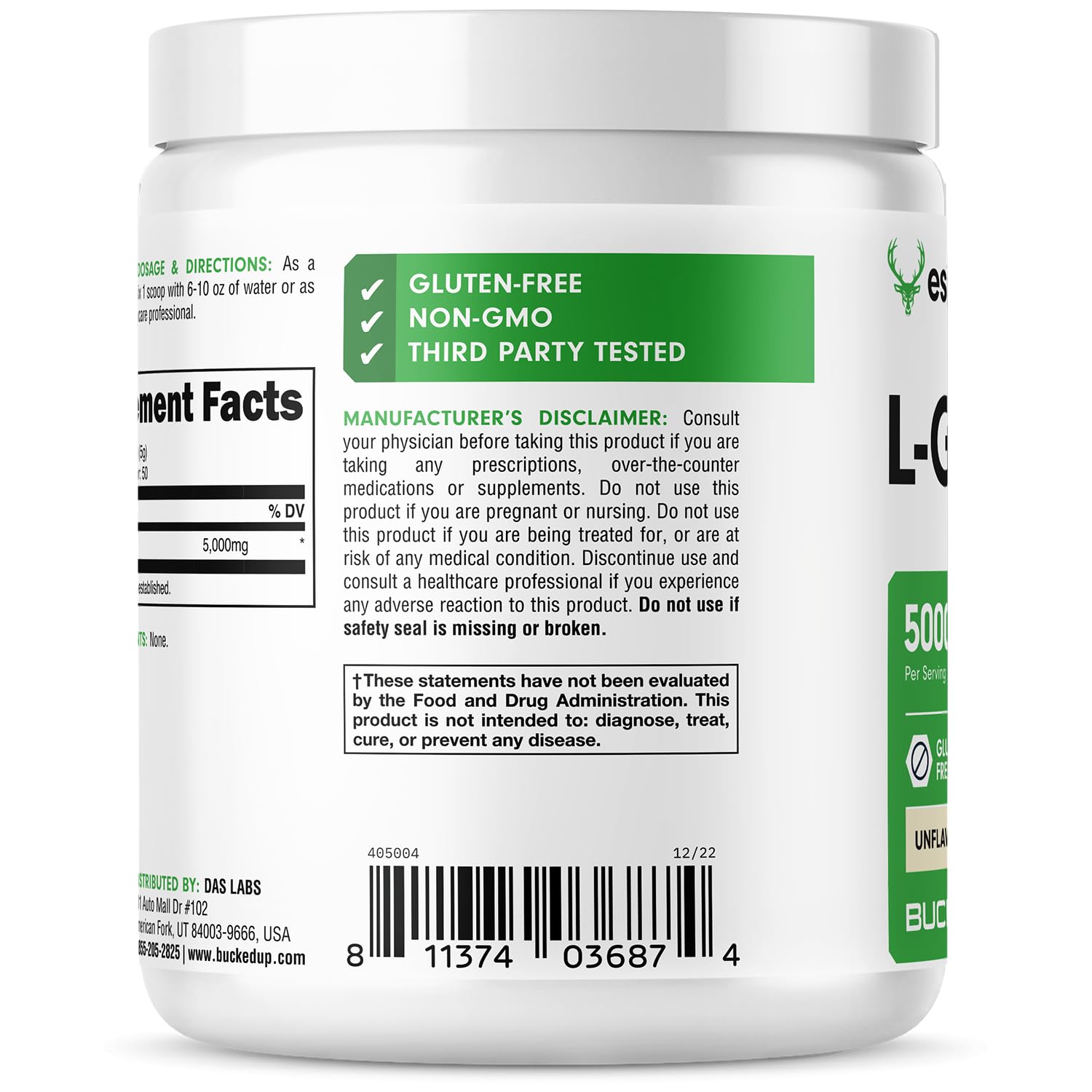 Bucked Up L-Glutamine (5000mg), Essentials (50 Servings, 250 Grams) Bucked Up buy supplements canada