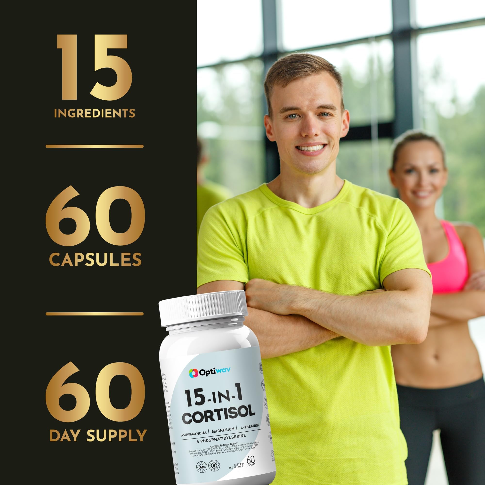 Optiwav Cortisol Detox Supplement for Women Men - Control & Lowering High Cortisol Level - Balance Calm Stress Relief Cleanse Adrenal Health Support - Magnesium Ashwagandha Cortisol Blocker Reducer Optiwav buy supplements canada
