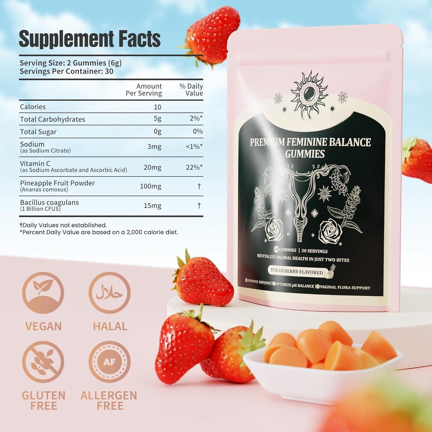 NIUSISE Feminine Balance Gummies, Premium Balance Supplement for Women PH Health, Immune Support, Vegan, Gluten-Free - Hawaiian Pineapple - 120 Gummies - 60 Servings 2 Pack. NIUSISE buy supplements canada