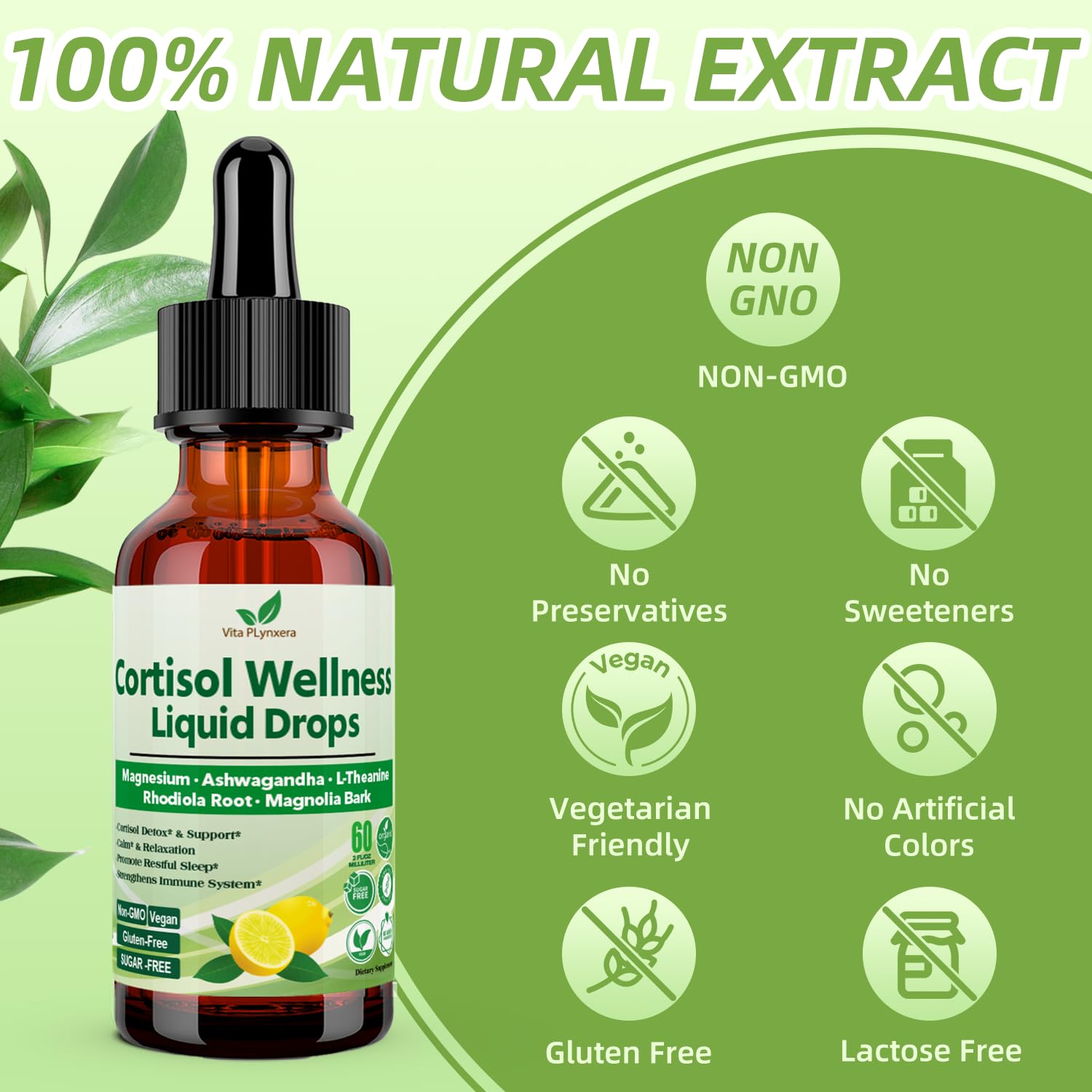 Vita PLynxera Cortisol Supplement Liquid Drops, 17-in-1 Cortisol Detox w. Magnesium Glycinate 400mg Ashwagandha, L-Theanine, Phosphatidylserine, Hormone Balanced for Women, Mood Focus, Sleep Support Vita PLynxera buy supplements canada