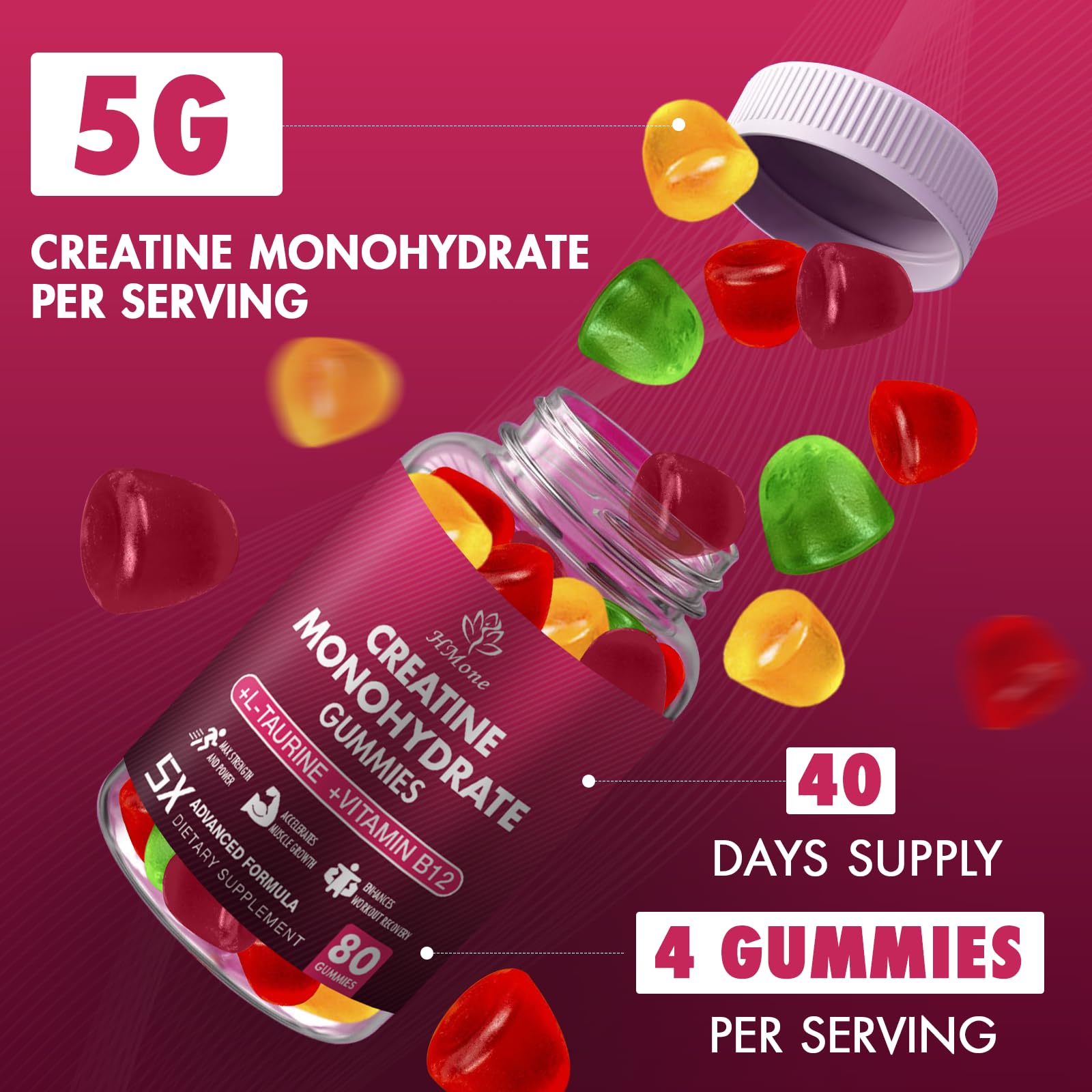 HMone Creatine Monohydrate Gummies - 5g for Men & Women, 160 Count and Creatine Chewable Supplements for Muscle Gain, Muscle Strength, Energy Boost HMone buy supplements canada