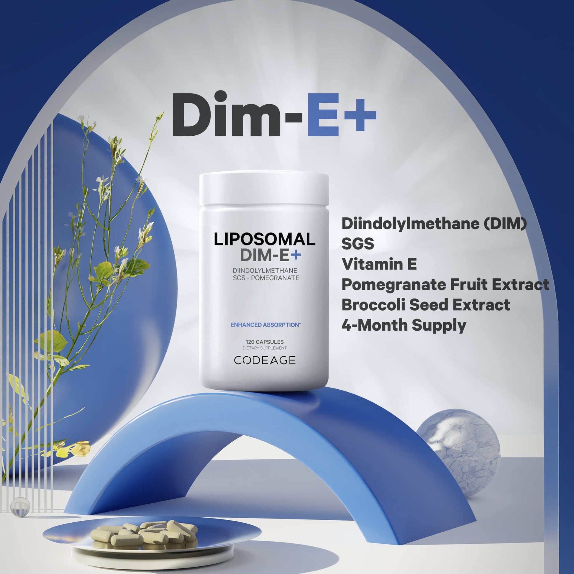 Codeage Liposomal DIM Supplement - 4 Months Supply of DIM Vitamins and SGS, Pomegranate, Broccoli, Vitamin E Isomers Tocopherols Alpha Beta Gamma Delta - Liposomal Formula - Gluten-Free - 120 Capsules Codeage buy supplements canada