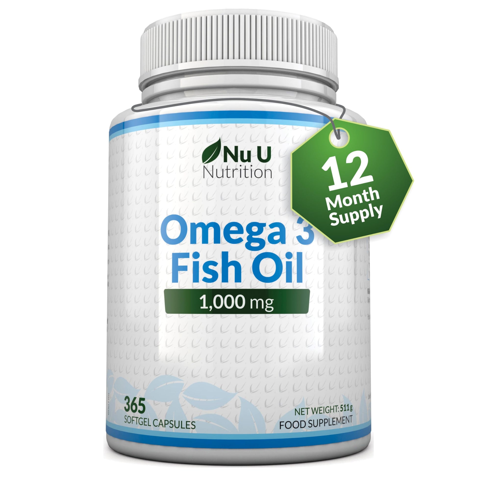 Omega 3 Fish Oil 1000mg - 365 Softgel Capsules - Up to 12 Month’s Supply - Pure Fish Oil Nu U Nutrition buy supplements canada