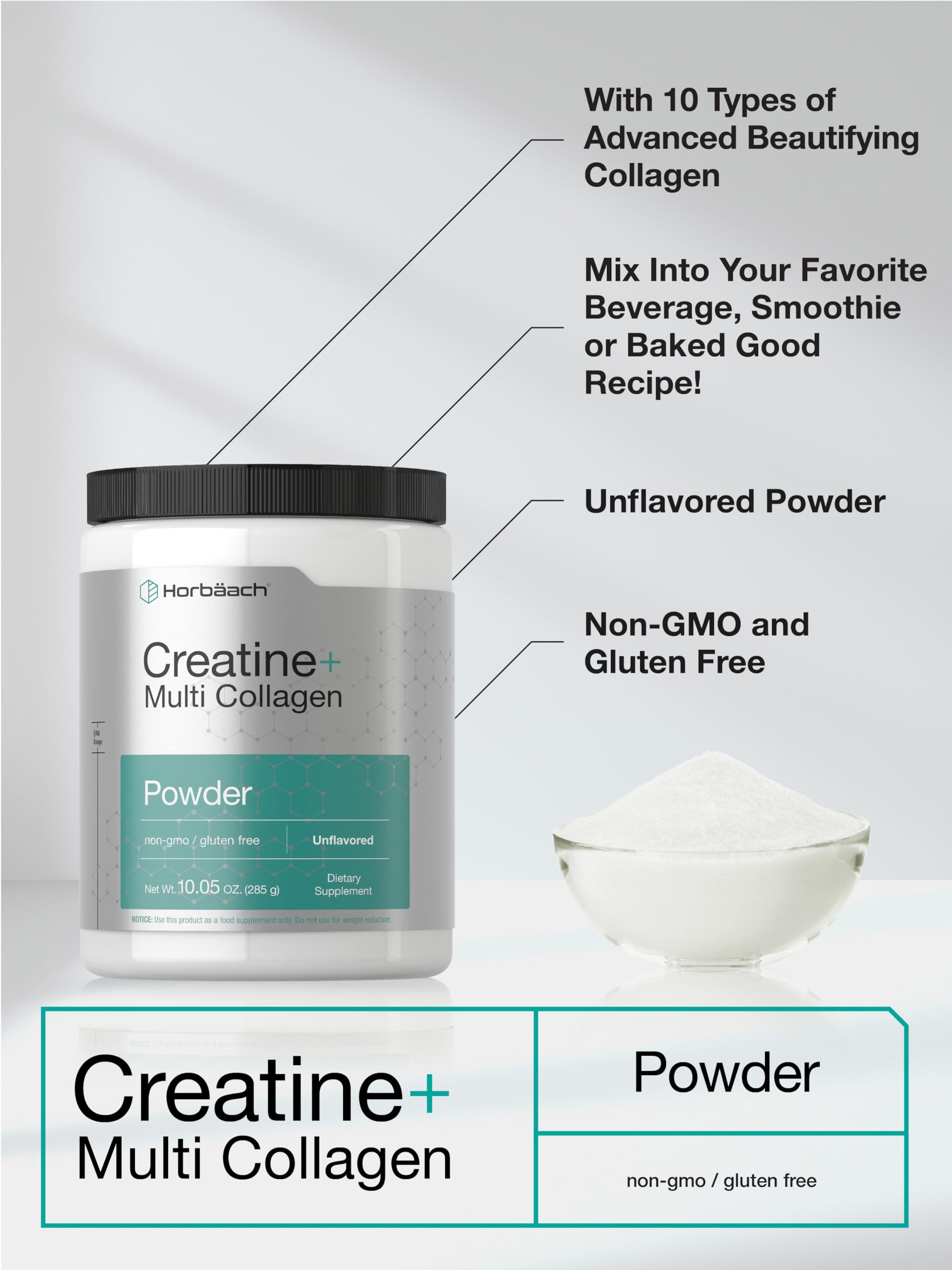 Horbäach Creatine Monohydrate Powder | with Collagen and L-Taurine | 10.05 oz | Unflavored | for Women and Men | Non-GMO, Gluten Free Horbäach buy supplements canada