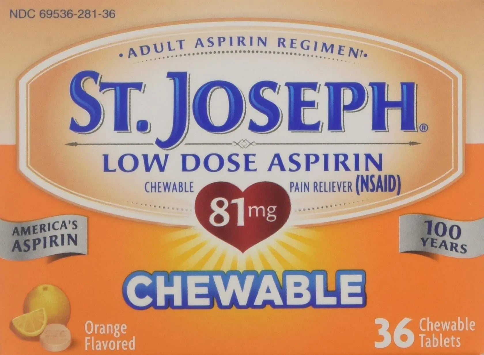 St. Joseph Orange Chewable 81mg Aspirin, 36 Tablets (Pack of 6) St. Joseph buy supplements canada