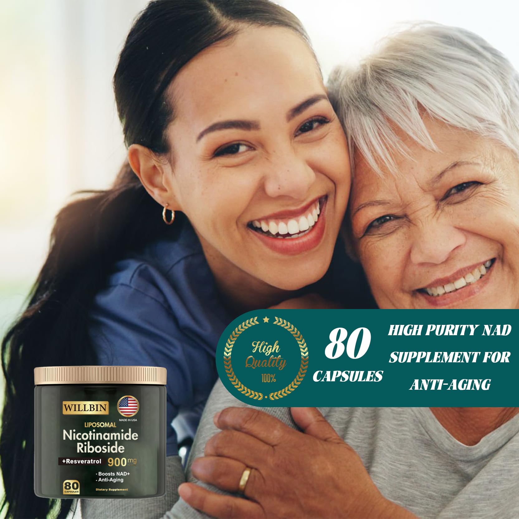 Willbin Liposomal NAD+ Supplement, Nicotinamide Riboside with Resveratrol, NAD Nicotinamide Riboside Boost Energy Focus Anti-Aging for Women & Men - 80 Vegan Capsules Willbin buy supplements canada