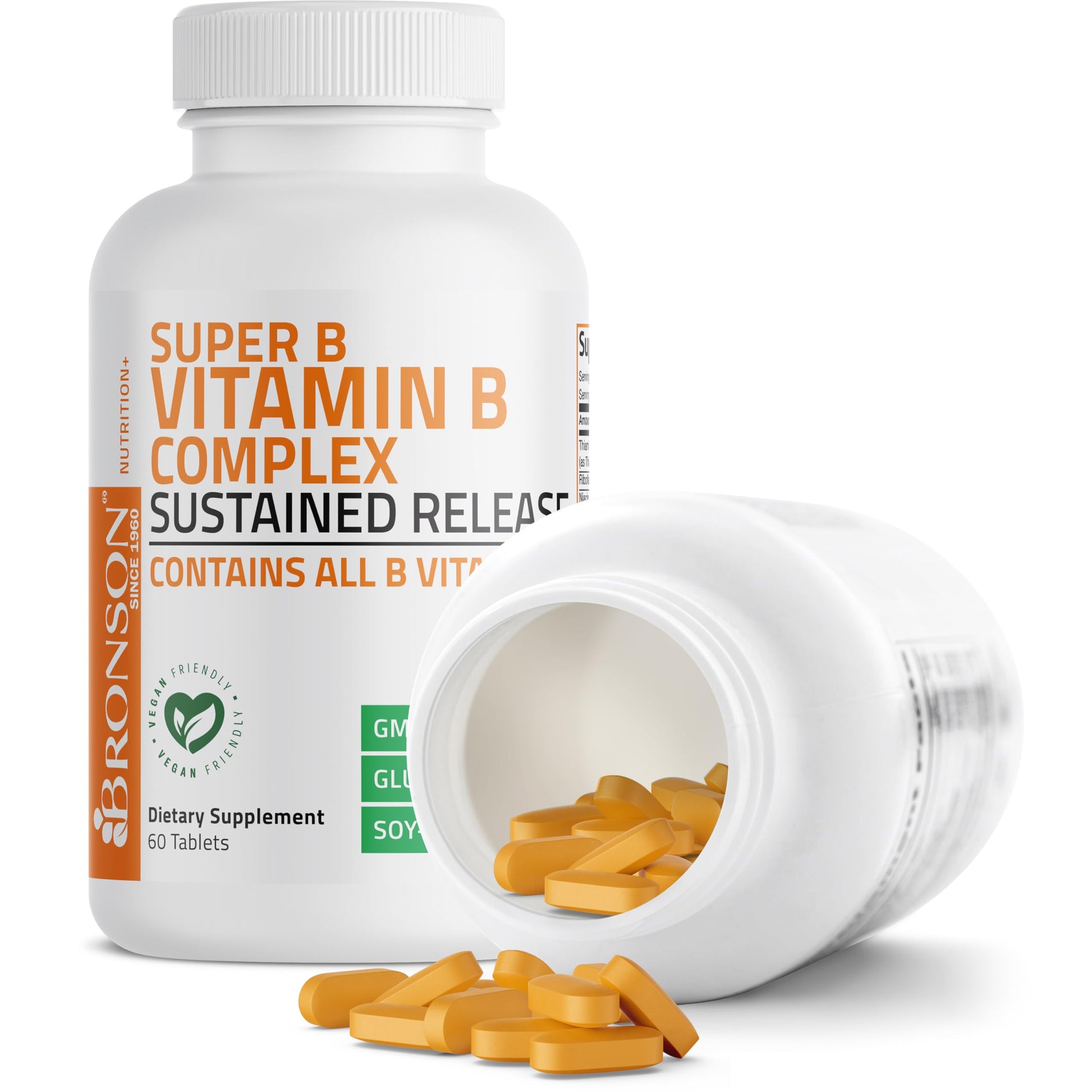 Bronson Super B Vitamin B Complex Sustained Slow Release (Vitamin B1, B2, B3, B6, B9 - Folic Acid, B12) Contains All B Vitamins 60 Tablets Bronson buy supplements canada