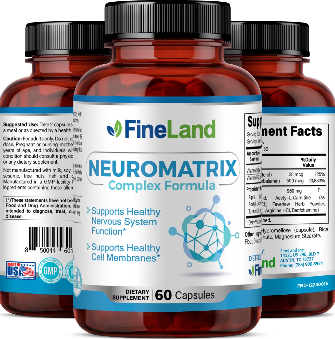 FineLand NEUROMATRIX Complex Formula, Advanced Cognitive and Nerve Support Supplement, High Potency Vitamin B12, Alpha Lipoic Acid and Acetyl-L-Carnitine, 60 Capsules FineLand buy supplements canada