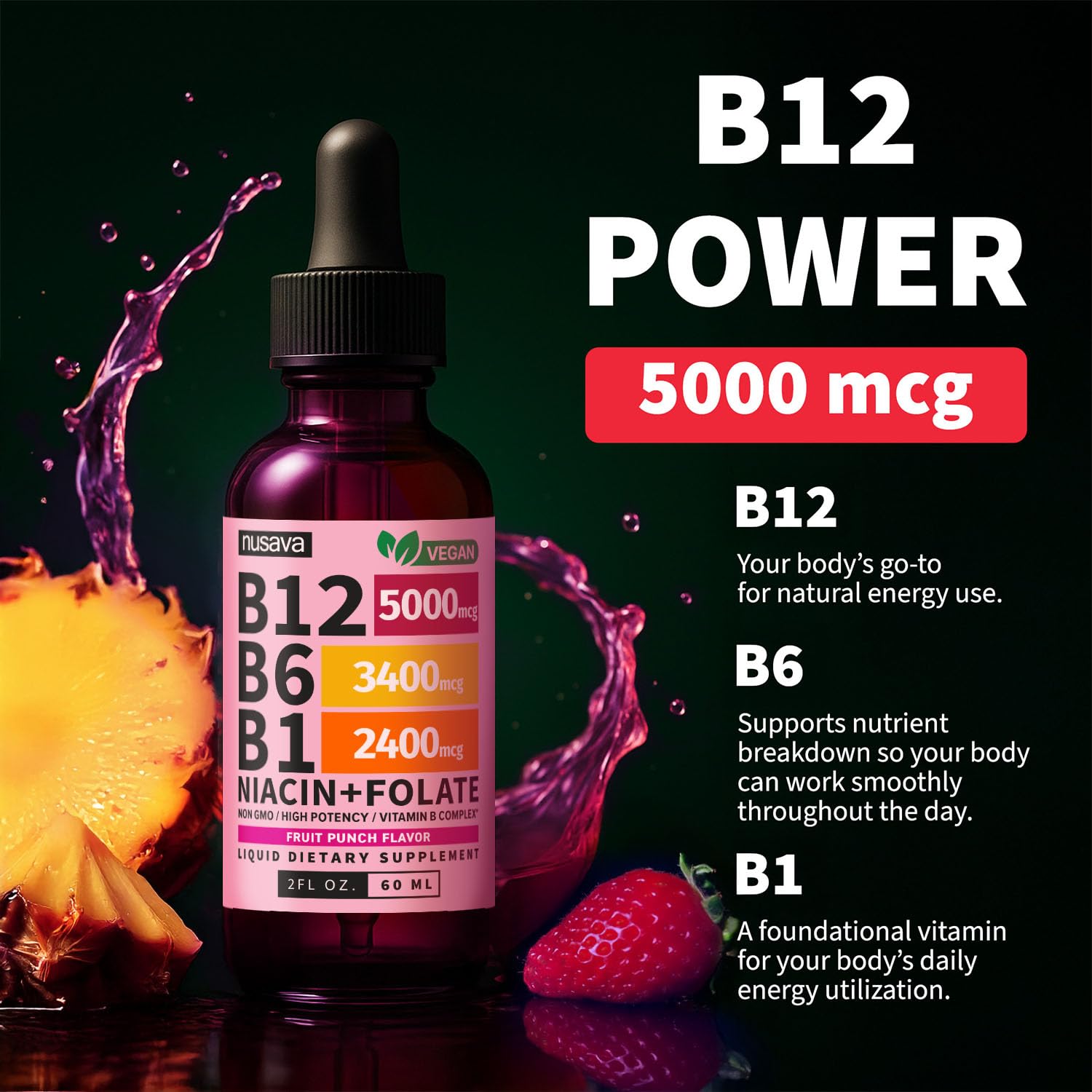 (2 Pack) Vitamin B12 and B6 Liquid Drops, B12 Sublingual Vitamin B Complex - B 12 Vitamin 5000mcg - B12 Methylcobalamin for Energy, Brain, and Heart Support NUSAVA buy supplements canada