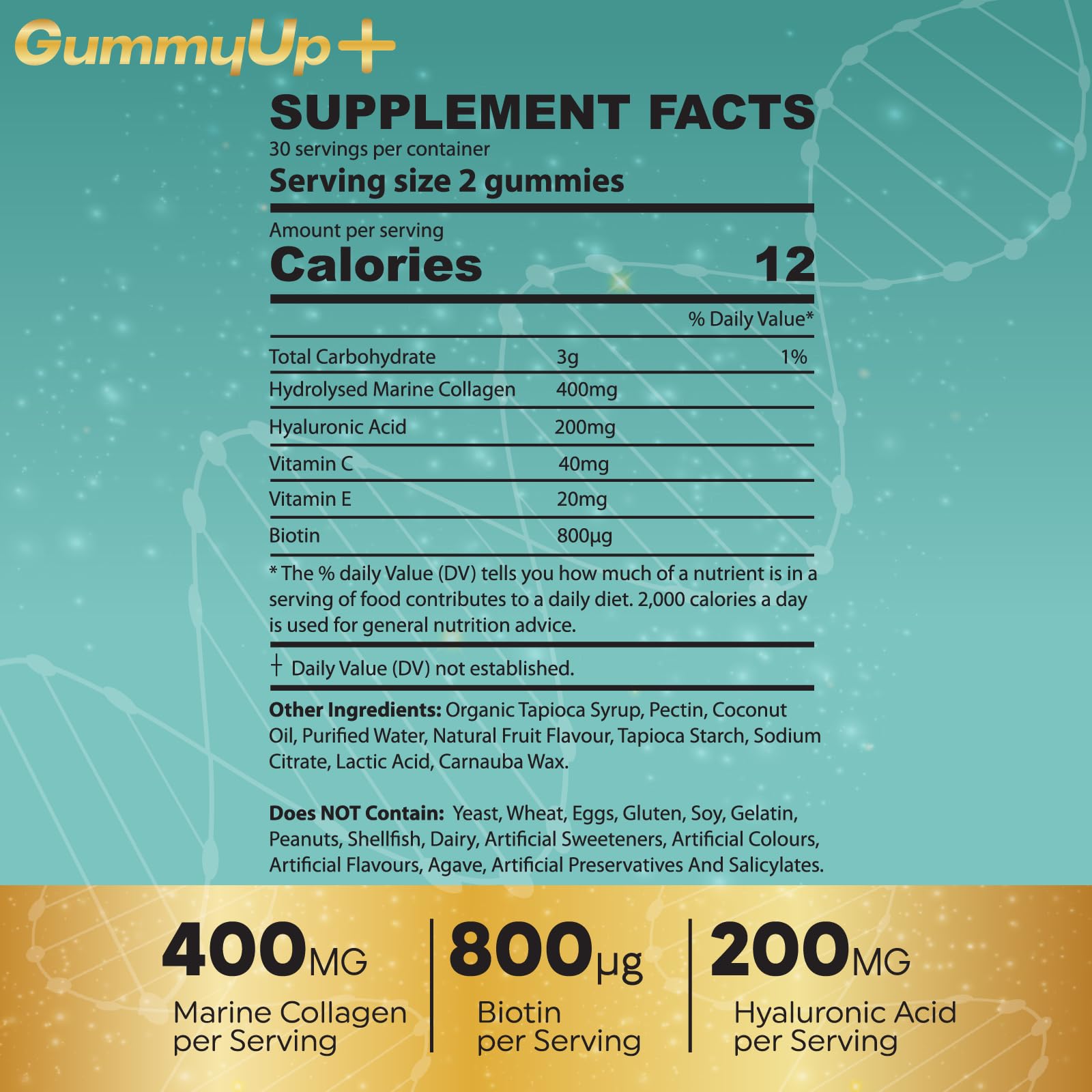 Hydrolysed Collagen Gummies with Biotin, 60 Sugar Free Natural Pineapple Flavoured Gummies ZA ZACANNA buy supplements canada