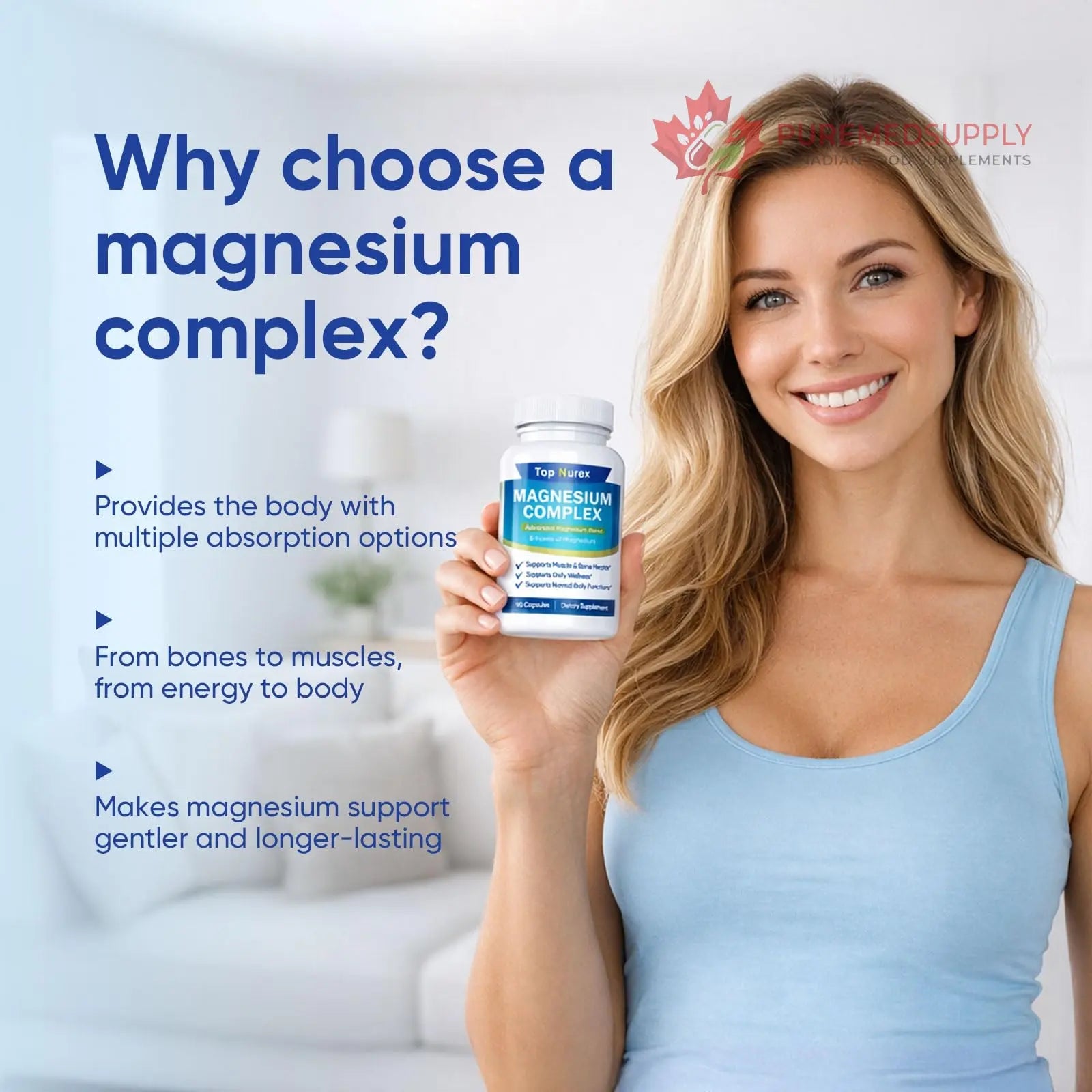Top Nurex Magnesium Complex 1000 mg, 8-Source Magnesium Blend with Glycinate, Citrate, Malate & Taurate, Vegan Non-GMO Formula, 90 Capsules Kunnozz buy supplements canada