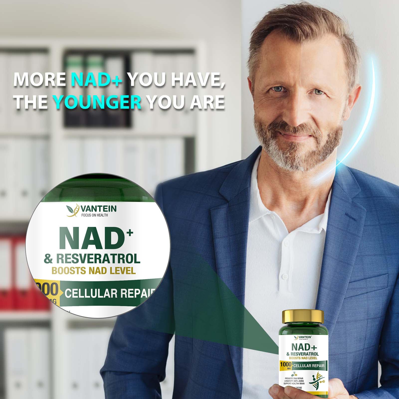 TEATTY NAD+ & Resveratrol Supplement - NMN Alternative with 120 Capsules, Anti-Aging Cellular Support, Energy & Longevity Booster, DNA Repair Formula TEATTY buy supplements canada