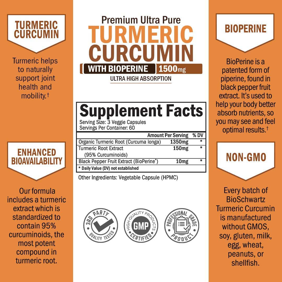 Turmeric Curcumin with Black Pepper Extract 1500mg - High Absorption BioSchwartz buy supplements canada