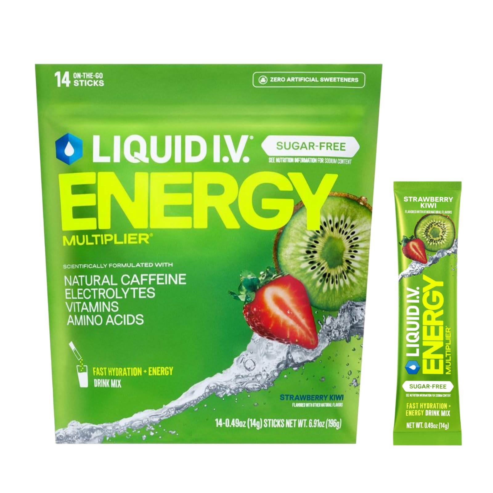 Liquid I.V.® Hydration Multiplier Sugar Free + Energy - Strawberry Kiwi | Electrolyte Powder Drink Mix | 1 Pack (14 Servings) Liquid I.V. buy supplements canada