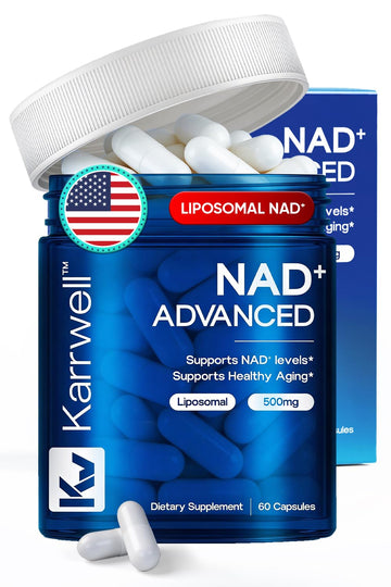 Karrwell NAD+ Advanced 500MG Liposomal NAD+ with Resveratrol - NAD Supplement for Men & Women - NMN Alternative for Cellular Energy & Healthy Aging - 60 Capsules, 30 Day Supply Karrwell buy supplements canada