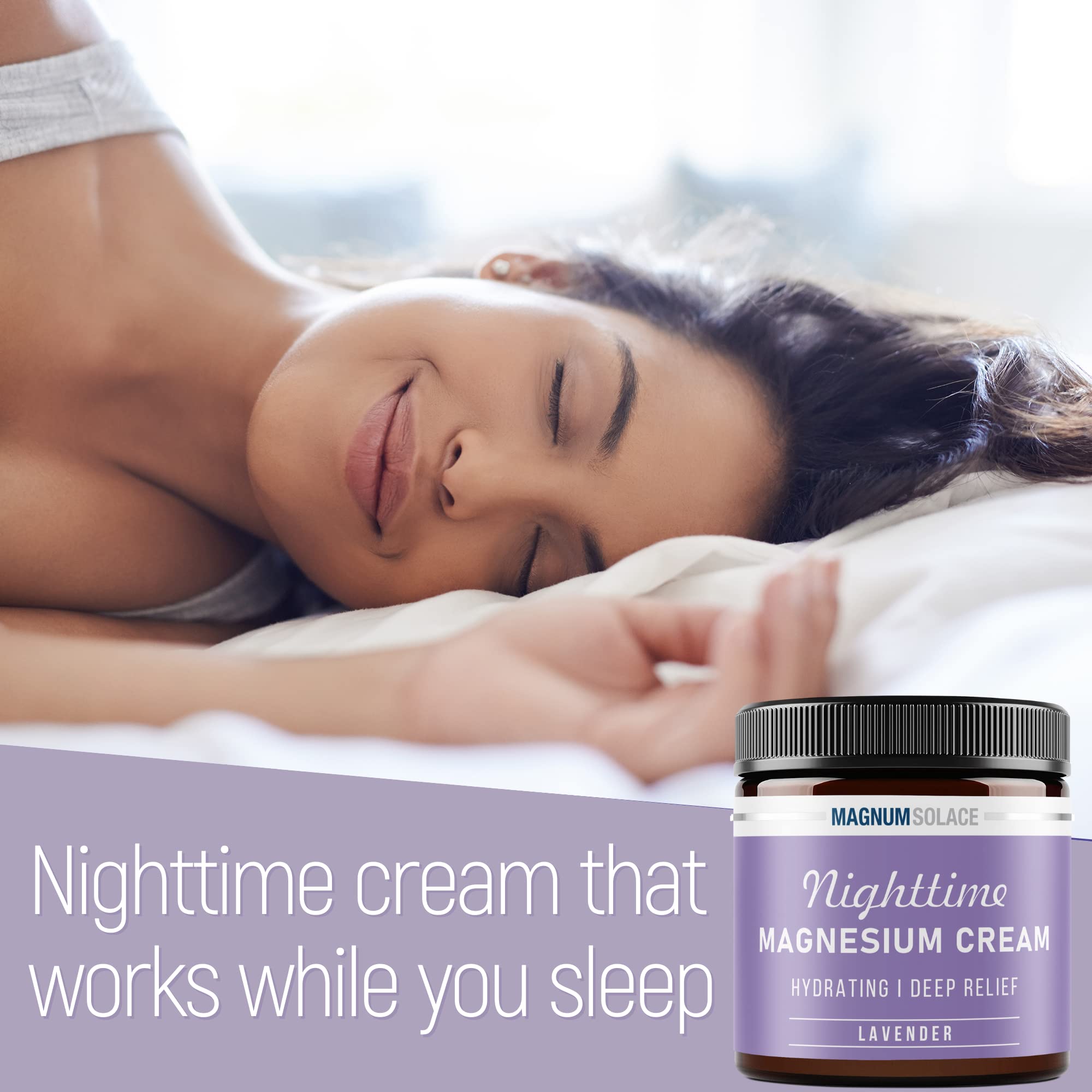 Magnum Solace Magnesium Lotion – Nighttime Magnesium Cream – Apply to Legs, Arms or Chest - Topical Magnesium Chloride – USA Made and Safe for Kids (Lavender) Magnum Solace buy supplements canada