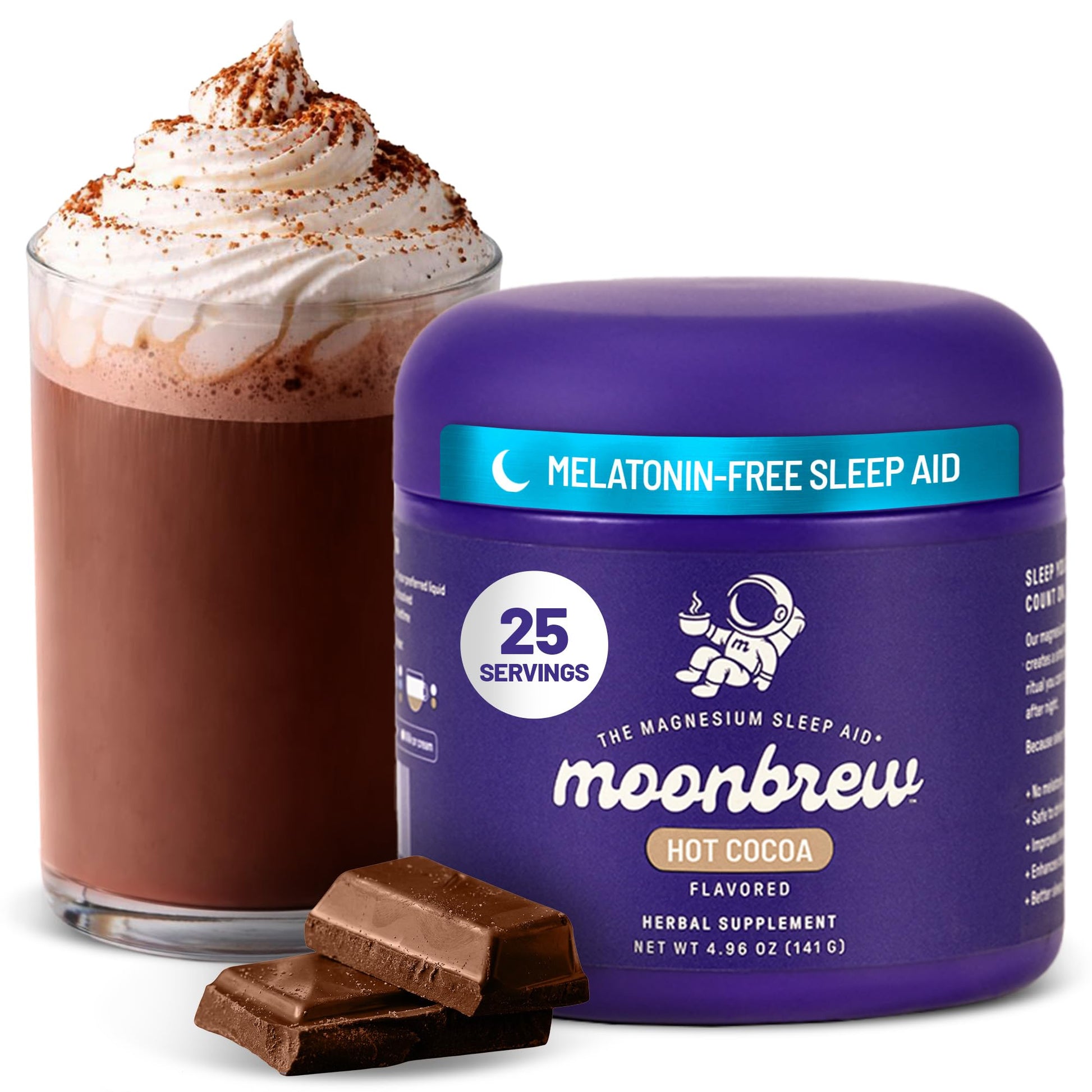 MoonBrew Nighttime Magnesium Hot Cocoa Jar, Natural Sleep Aid Drink Mix for Adults - Calming Melatonin-Free Sleep Support - Sleepy Hot Chocolate Powder with L-Theanine, MoonBrew buy supplements canada