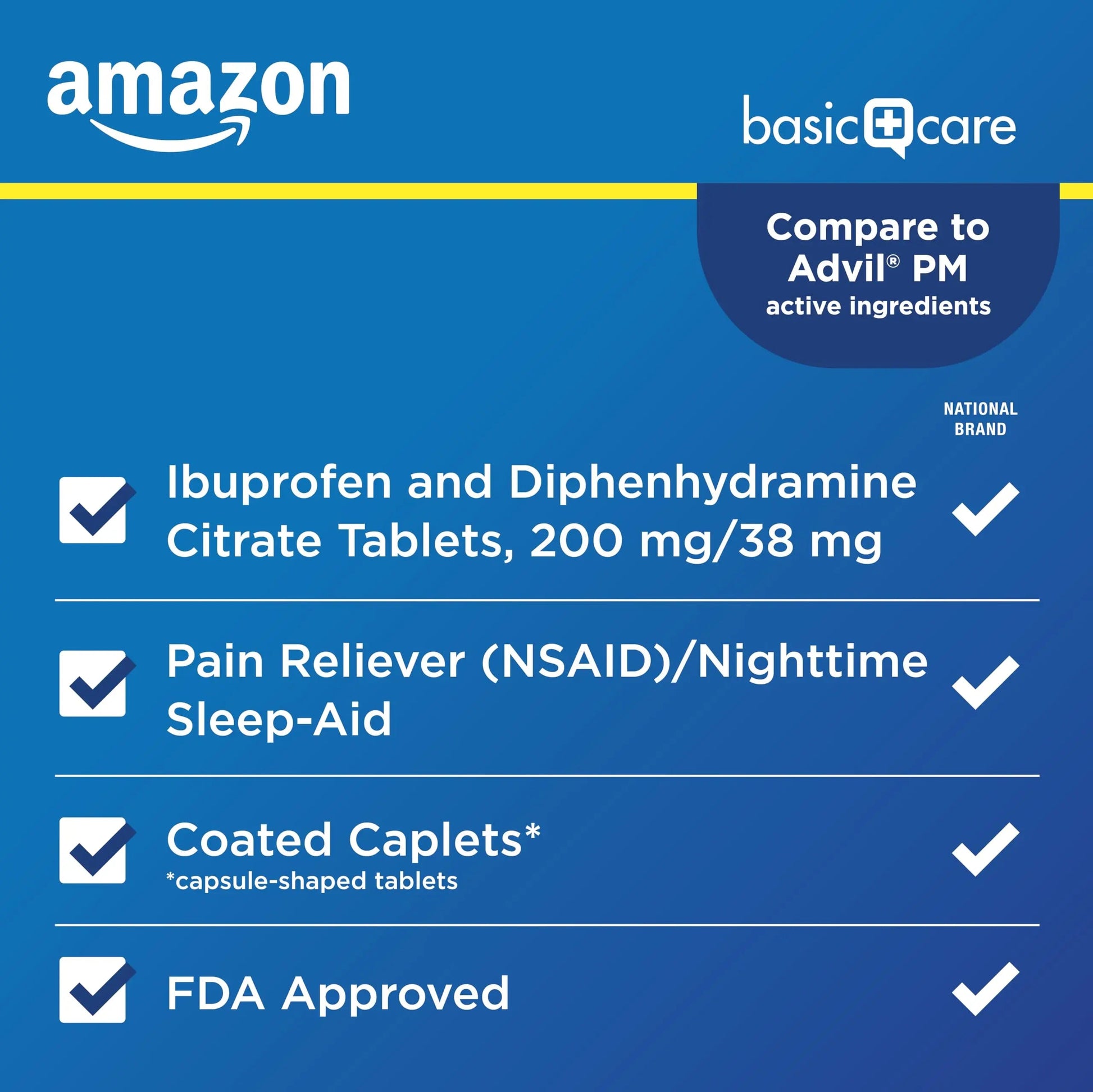 Amazon Basic Care Ibuprofen PM, Ibuprofen 200 mg and Diphenhydramine Citrate 38 mg, Pain Reliever and Nighttime Sleep-Aid, Capsule-Shaped Tablets, 120 Count Amazon Basic Care buy supplements canada