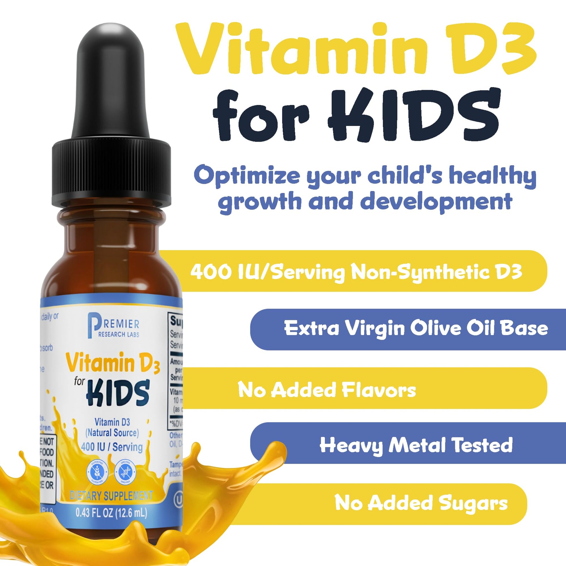 Premier Research Labs Vitamin D3 for Kids - Vitamin D Drops for Children, Kids Liquid Vitamin D, 400 IU Per Serving, Supports Healthy Brain Development - 0.43 fl oz Premier Research Labs buy supplements canada