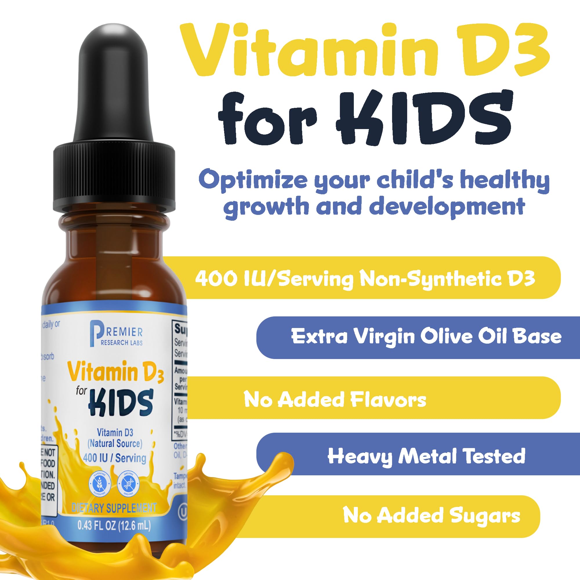 Premier Research Labs Vitamin D3 for Kids - Vitamin D Drops for Children, Kids Liquid Vitamin D, 400 IU Per Serving, Supports Healthy Brain Development - 0.43 fl oz Premier Research Labs buy supplements canada