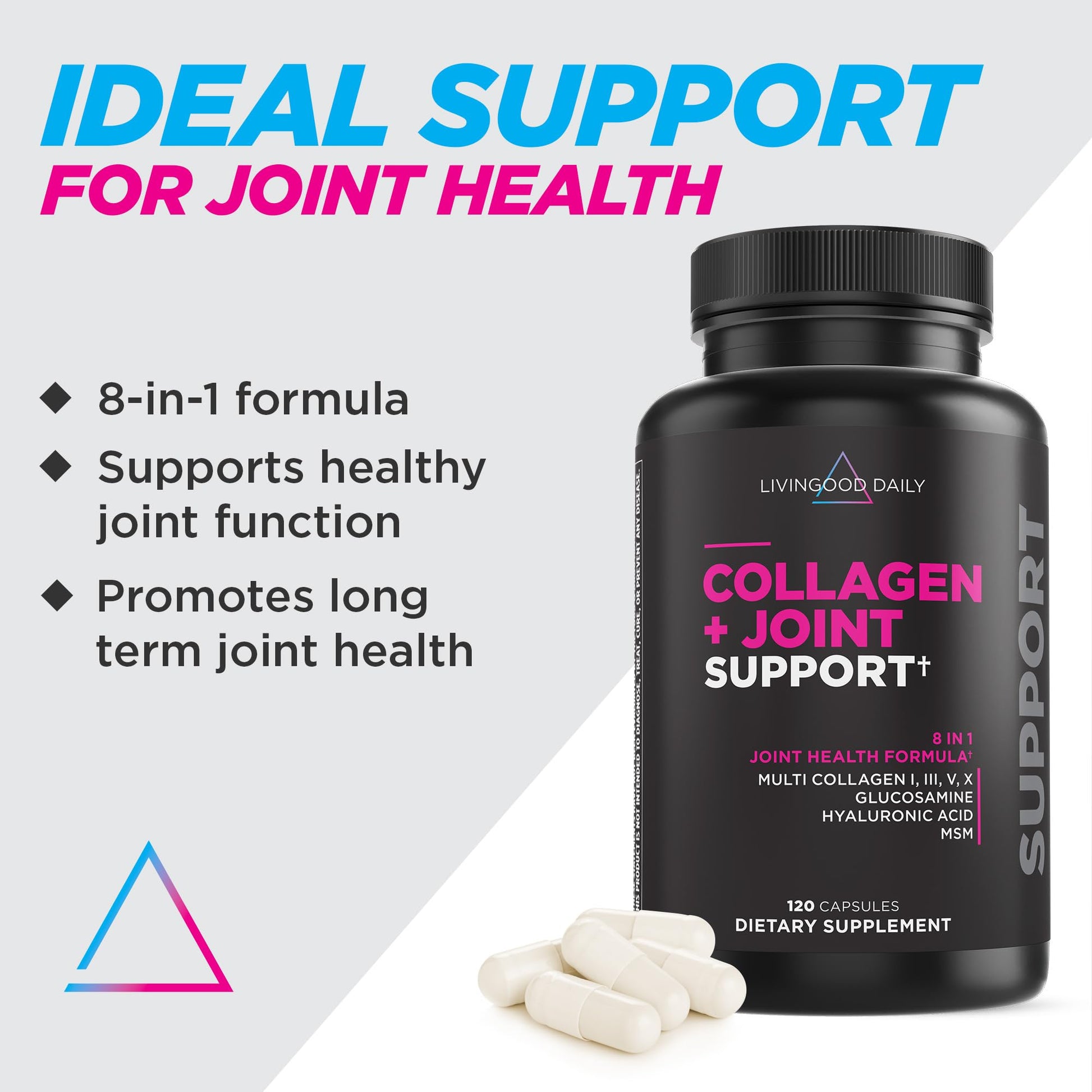 Livingood Daily Collagen + Joint Support, Grass Fed Multi Collagen Peptides I III V X with Hyaluronic Acid, Joint Support Supplement for Women & Men, Hair Skin Nails, Keto & Gluten Free, 120 Capsules Livingood Daily buy supplements canada