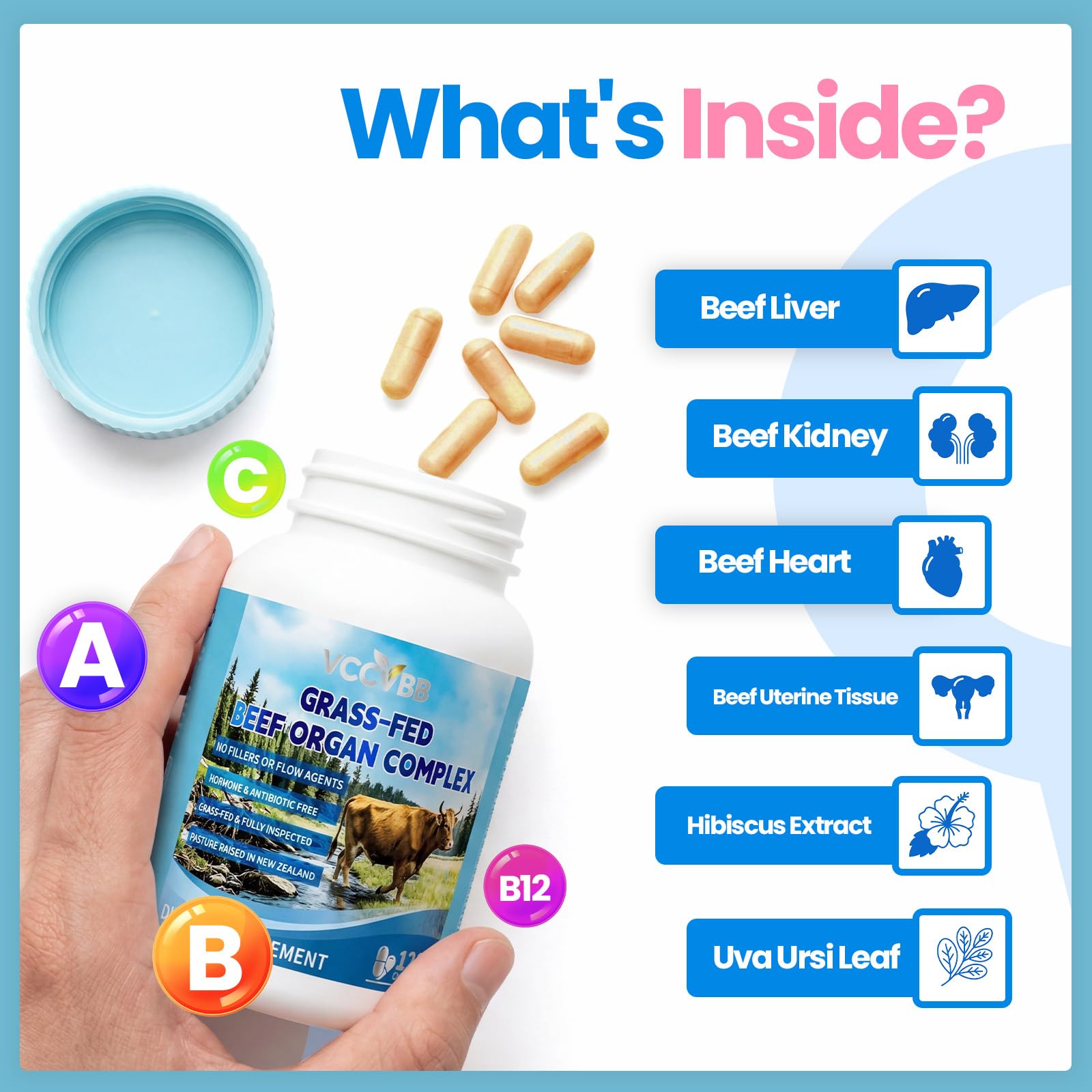 VCCVBB Beef Organ Supplements for Women, Beef Liver, Kidney, Heart, Uterus Tissue, Hormonal Balance, Immune Support,Natural Iron Vitamins Supplements for Energy, Grass Fed Pasture Raised 120 Capsules VCCVBB buy supplements canada