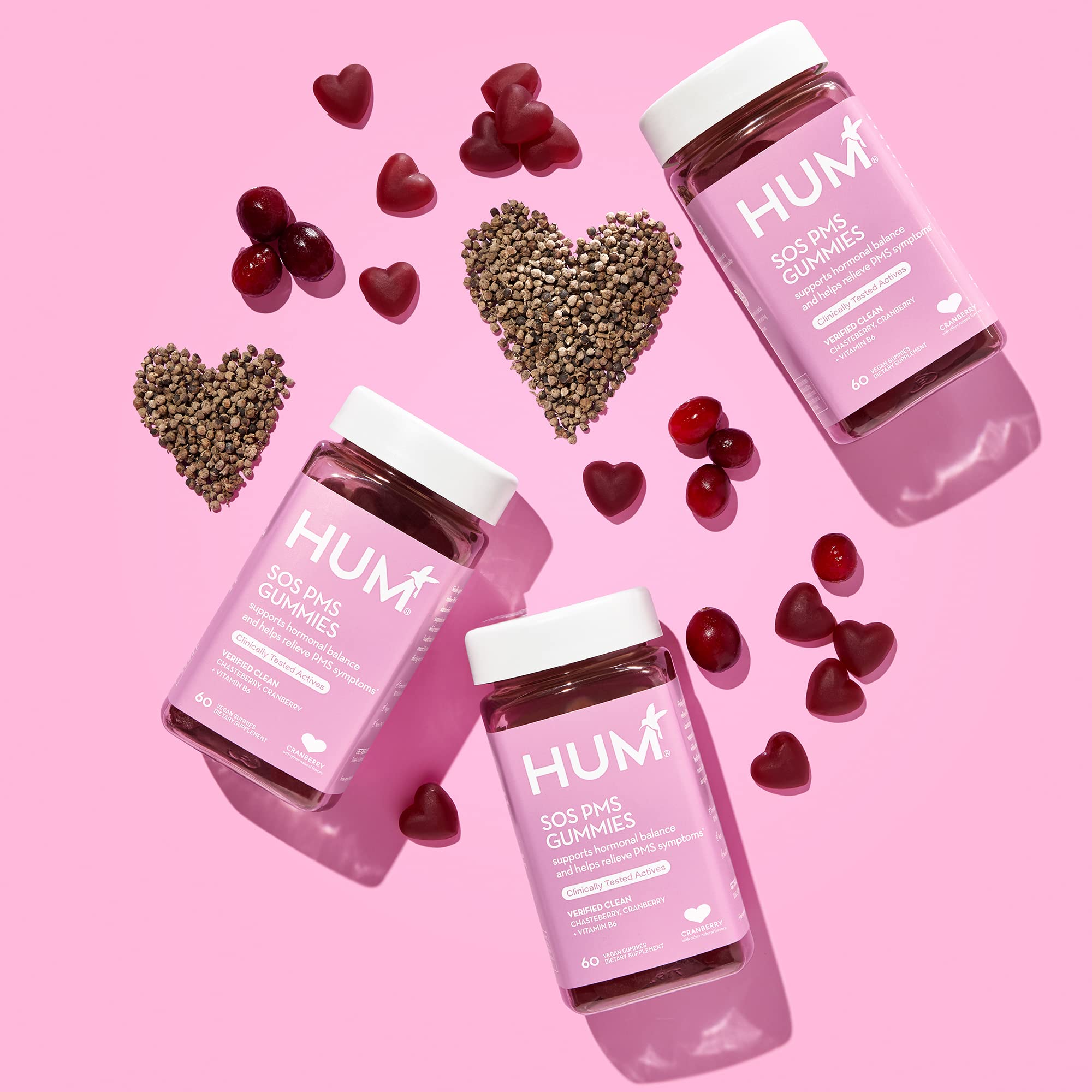 HUM Nutrition SOS PMS Gummies, PMS Support Supplement for Women, Support Cycle Symptoms, Bloating, Hormonal Balance, Includes Vitamin B6, Cranberry & Chasteberry Vitex, Gluten Free, 60 Vegan Gummies HUM buy supplements canada