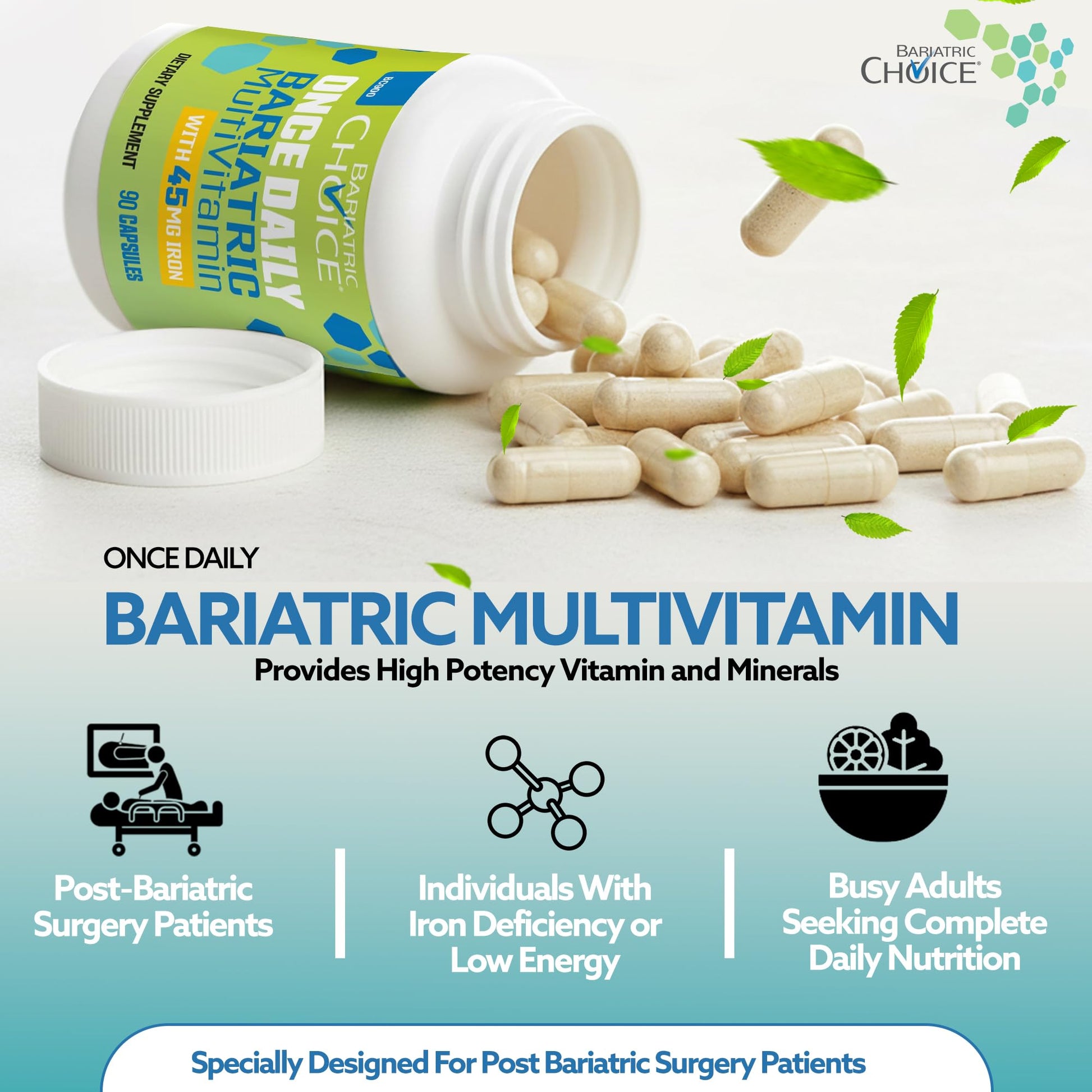 Bariatric Choice Once-Daily Bariatric Multivitamin with 45 mg of Iron | Easy to Swallow Capsule | Vitamin for Bariatric Surgery Patients Bariatric Choice buy supplements canada