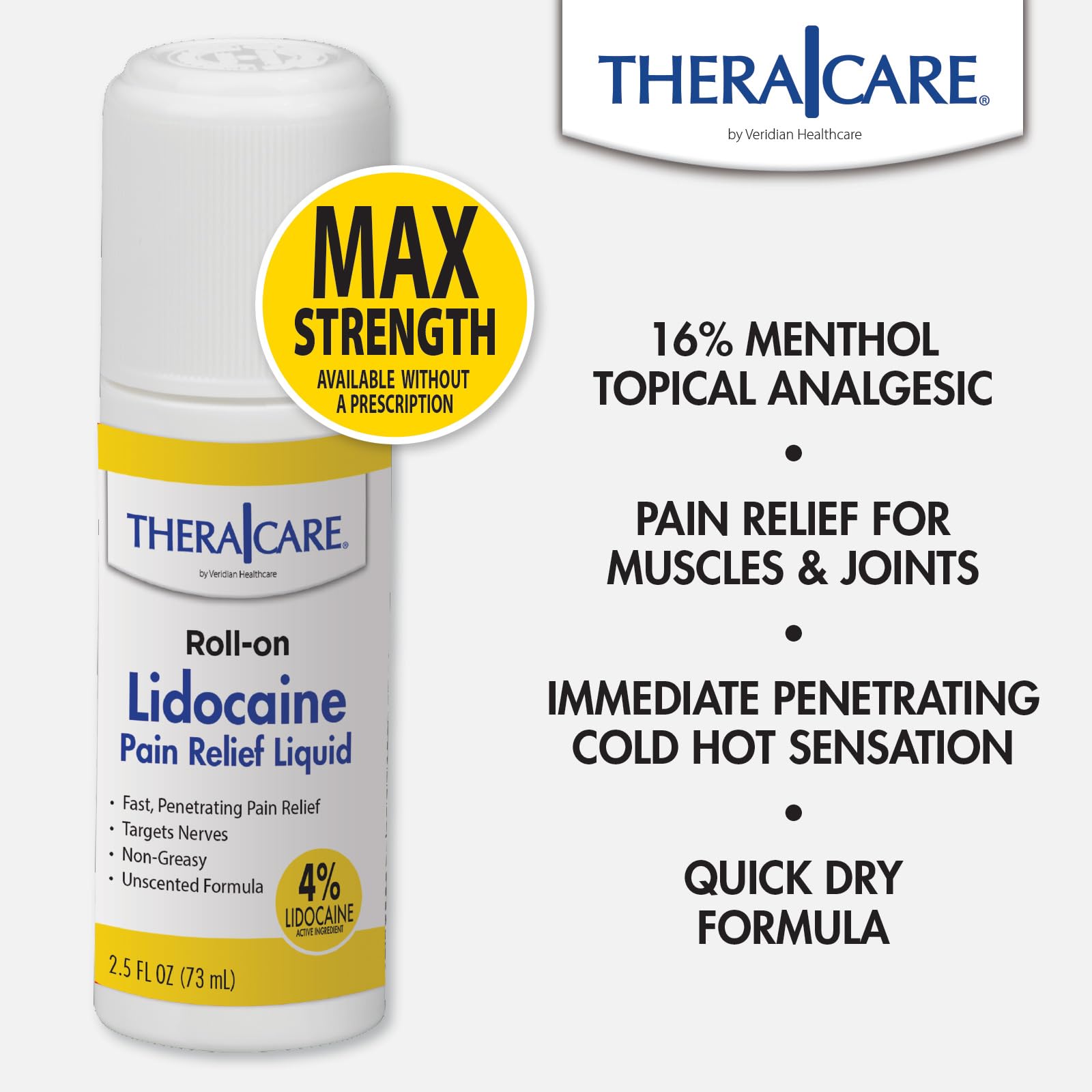 TheraCare 4% Lidocaine Roll-On | OTC Strength | Pain Relief Liquid | 2.5 oz. 73 mL | Non-Greasy, Unscented Formula | Topical Anesthetic Thera Care buy supplements canada