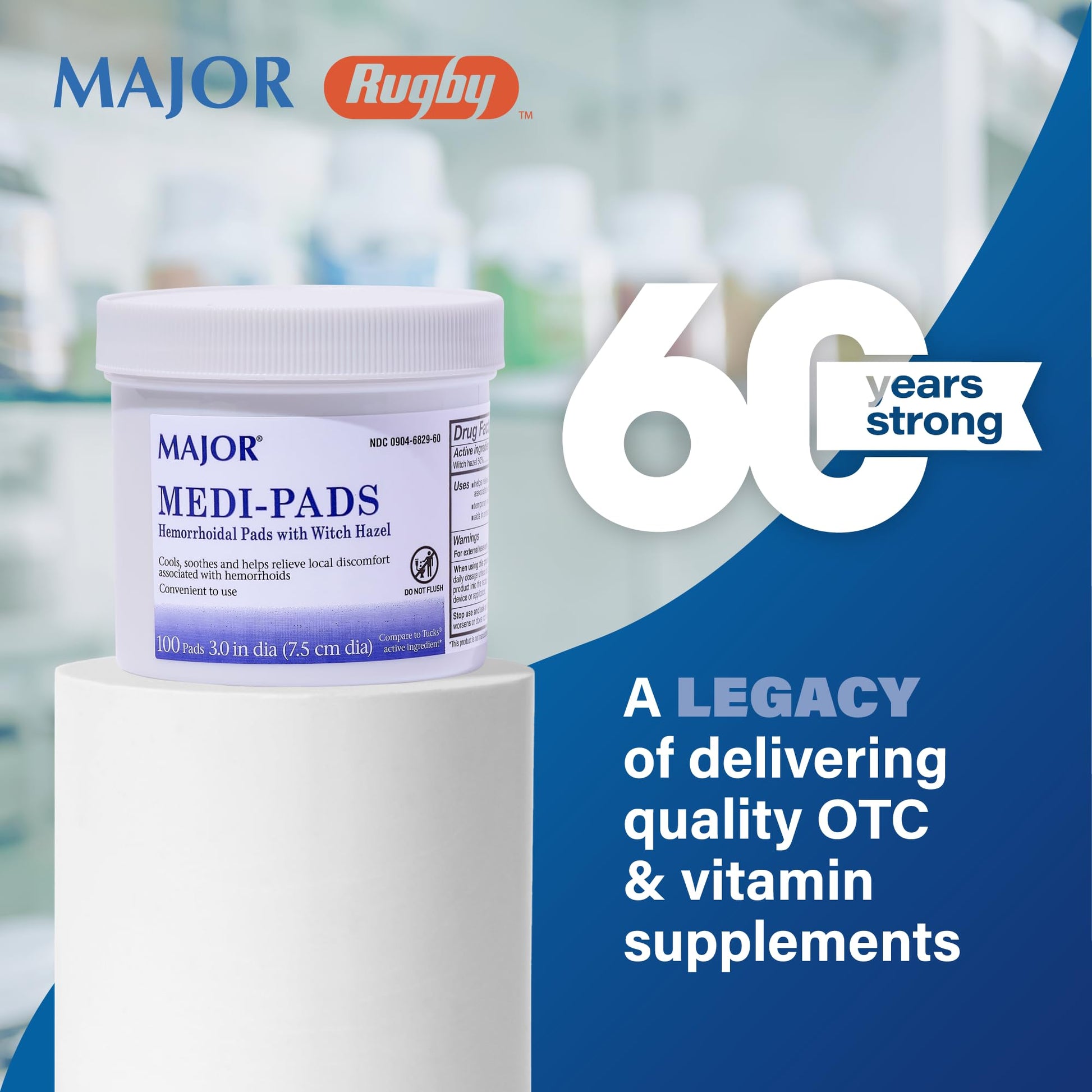 MAJOR Medi-Pads - Hemorrhoidal Hygienic Cleansing Witch Hazel Pads - Cooling Relief with Aloe - 100 Count Jar (2 Pack) MAJOR buy supplements canada
