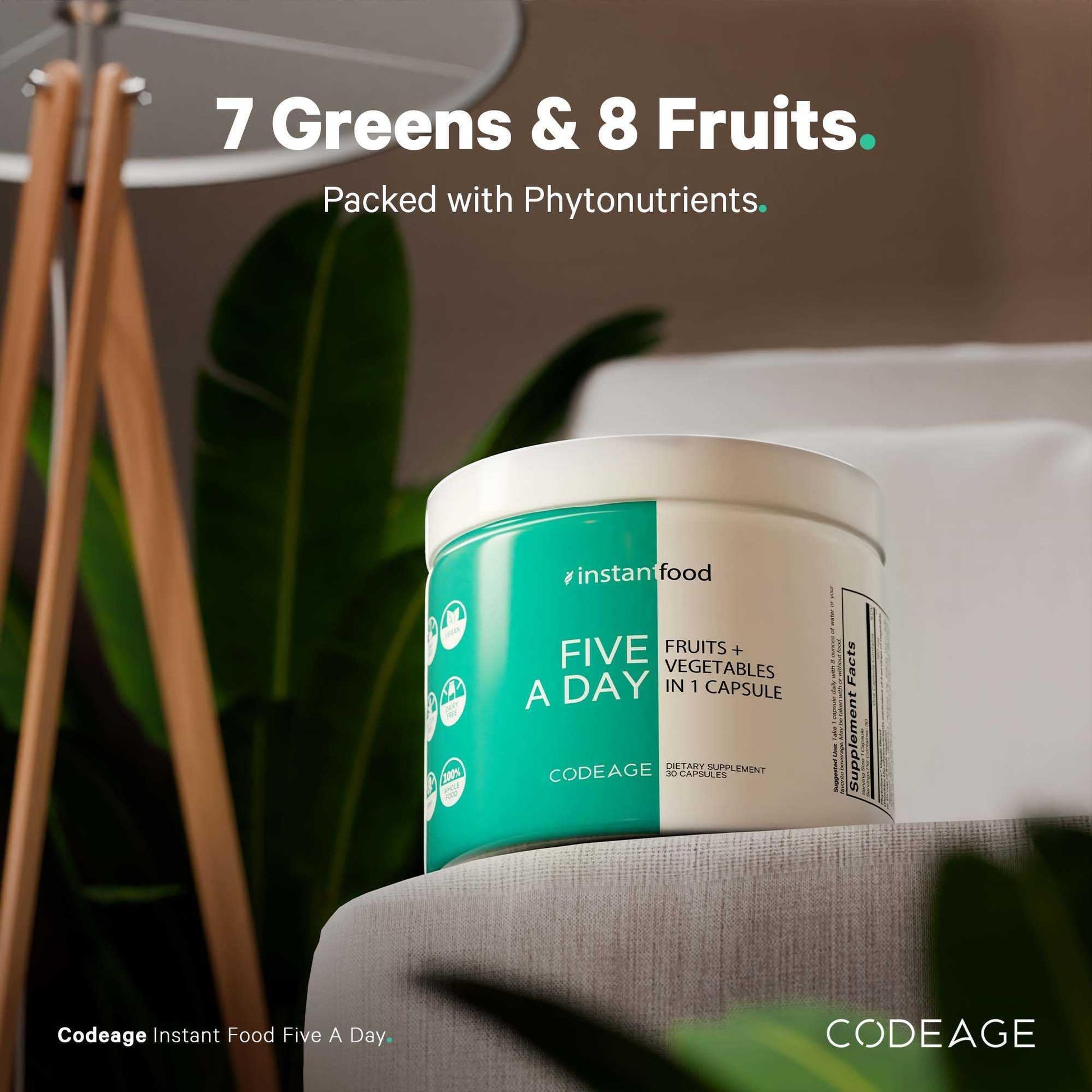 Codeage Instantfood Five A Day – Fruits & Vegetables Capsule Supplement – Whole Food Phytonutrients – 15 Fruits and Veggies Blend - Vegan, Non-GMO – 30 Capsules Codeage buy supplements canada