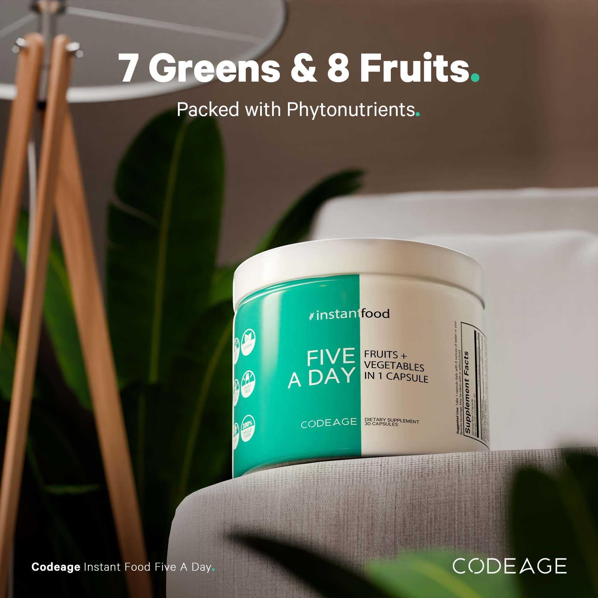 Codeage Instantfood Five A Day – Fruits & Vegetables Capsule Supplement – Whole Food Phytonutrients – 15 Fruits and Veggies Blend - Vegan, Non-GMO – 30 Capsules Codeage buy supplements canada
