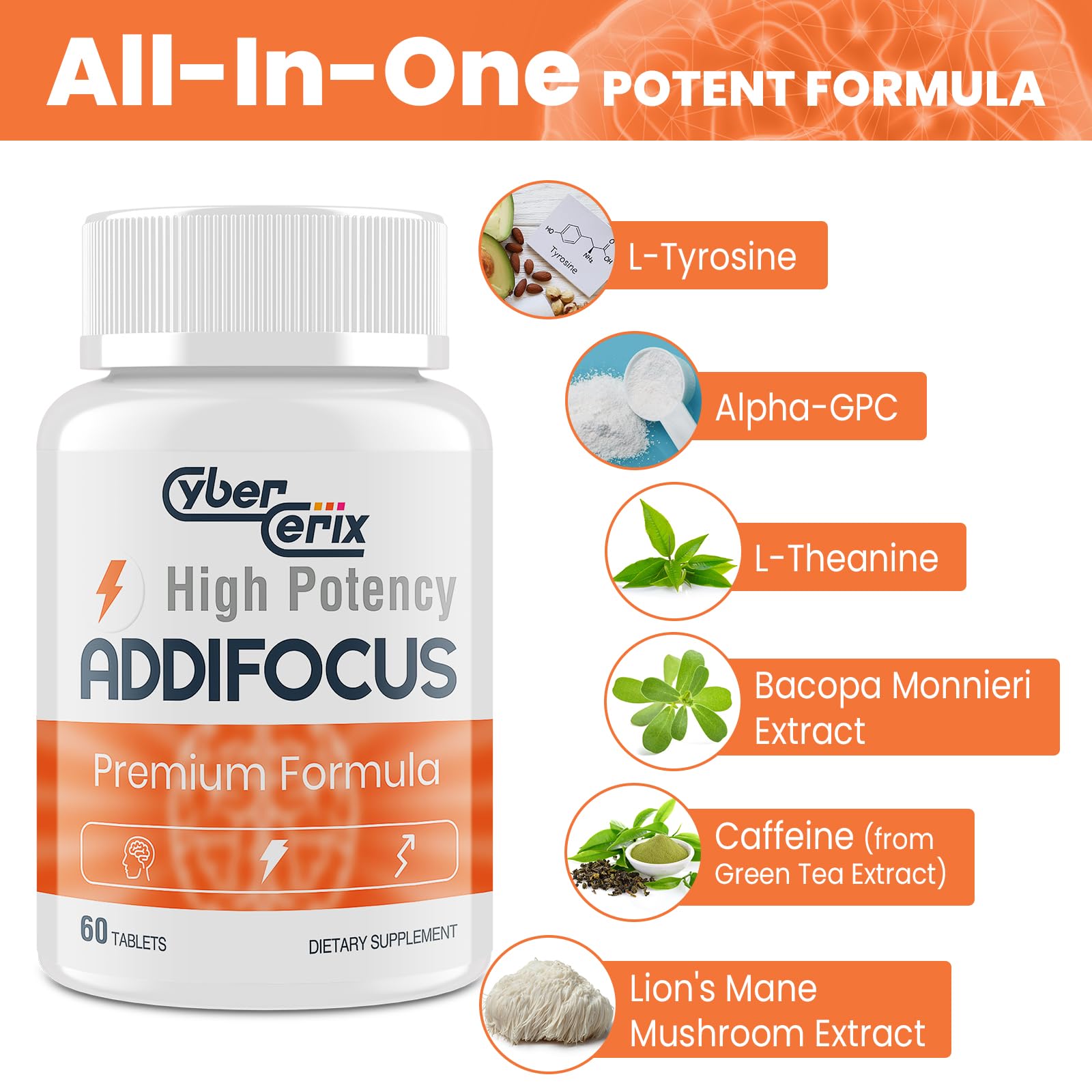 17-in-1 Brain Supplement for Memory and Focus - Nootropic Brain Supplement for Concentration, Clarity, Energy & Focus - Natural Caffeine Blend with Vitamins, Amino Acids & Herbal Extracts - 60 Tablets CyberCerix buy supplements canada