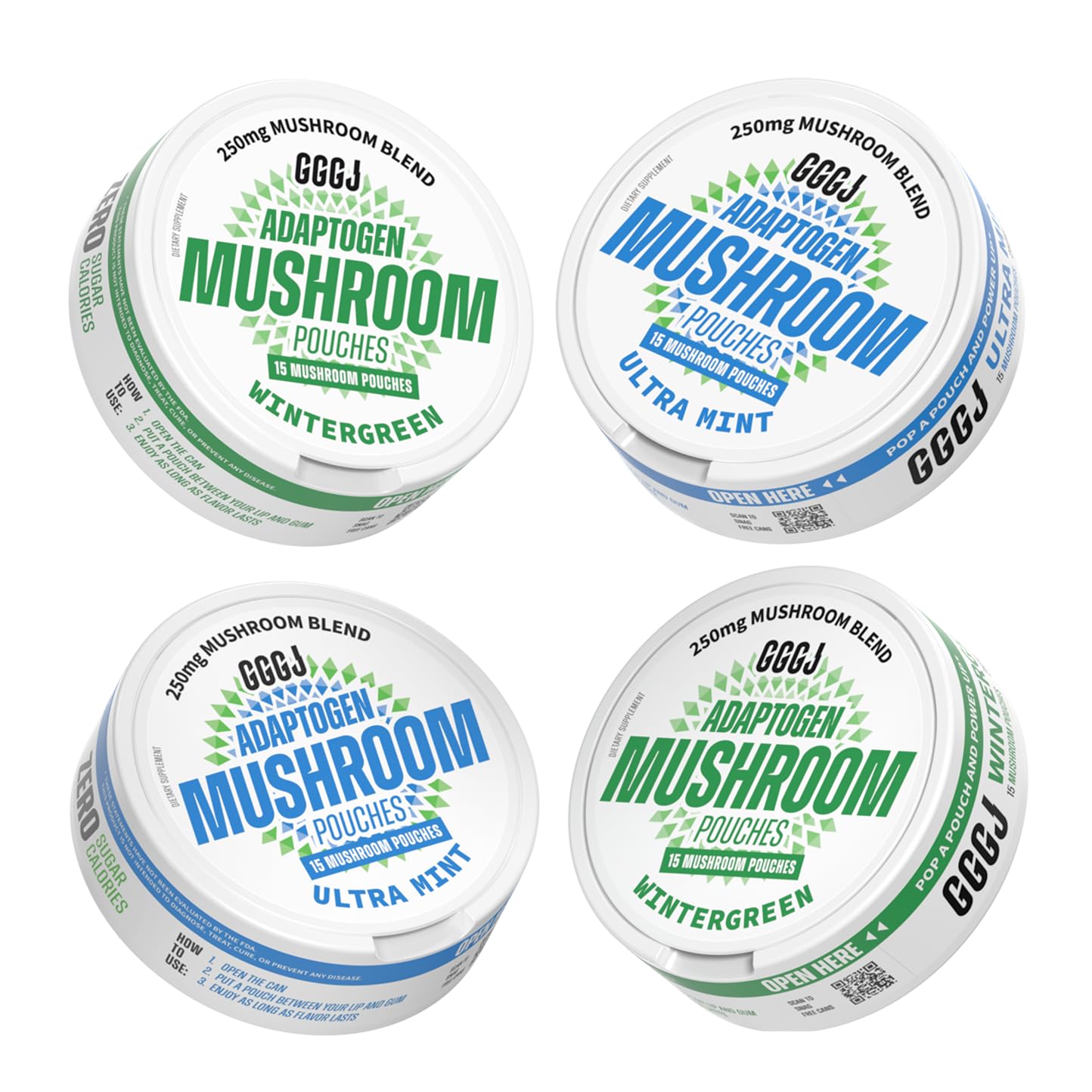 Adaptogen Mushroom Nootropic Pouches (4 Pack Bundle) - 250mg Mushroom Blend + 165mg Energy Blend, Nicotine Free & Caffeine Free, Ultra Pouch with Lion's Mane, Cordyceps, Reishi, Alpha-GPC, L-Theanine GGGJ buy supplements canada
