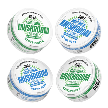 Adaptogen Mushroom Nootropic Pouches (4 Pack Bundle) - 250mg Mushroom Blend + 165mg Energy Blend, Nicotine Free & Caffeine Free, Ultra Pouch with Lion's Mane, Cordyceps, Reishi, Alpha-GPC, L-Theanine GGGJ buy supplements canada