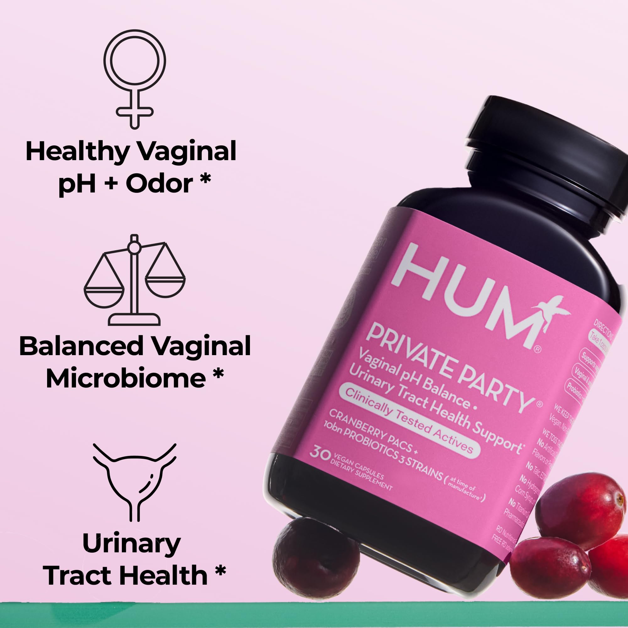 HUM Private Party Vaginal Probiotics for Women, pH Balance and Urinary Tract Support Vaginal Probiotic Supplement with Cranberry & Lactobacillus Blend, Women's Health Cranberry Pills, 30 Capsules HUM buy supplements canada