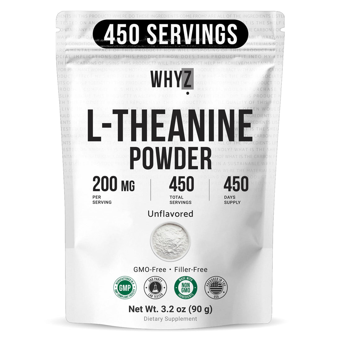 Pure L-Theanine Powder Unflavored Amino Acid Supplement Powder from Fine L-Theanine for Smooth Mixing Vegan Friendly Non-GMO No-Additives for Smoothies Drinks and Daily Nutrition Support, 3.2 oz (90g) WHYZ buy supplements canada