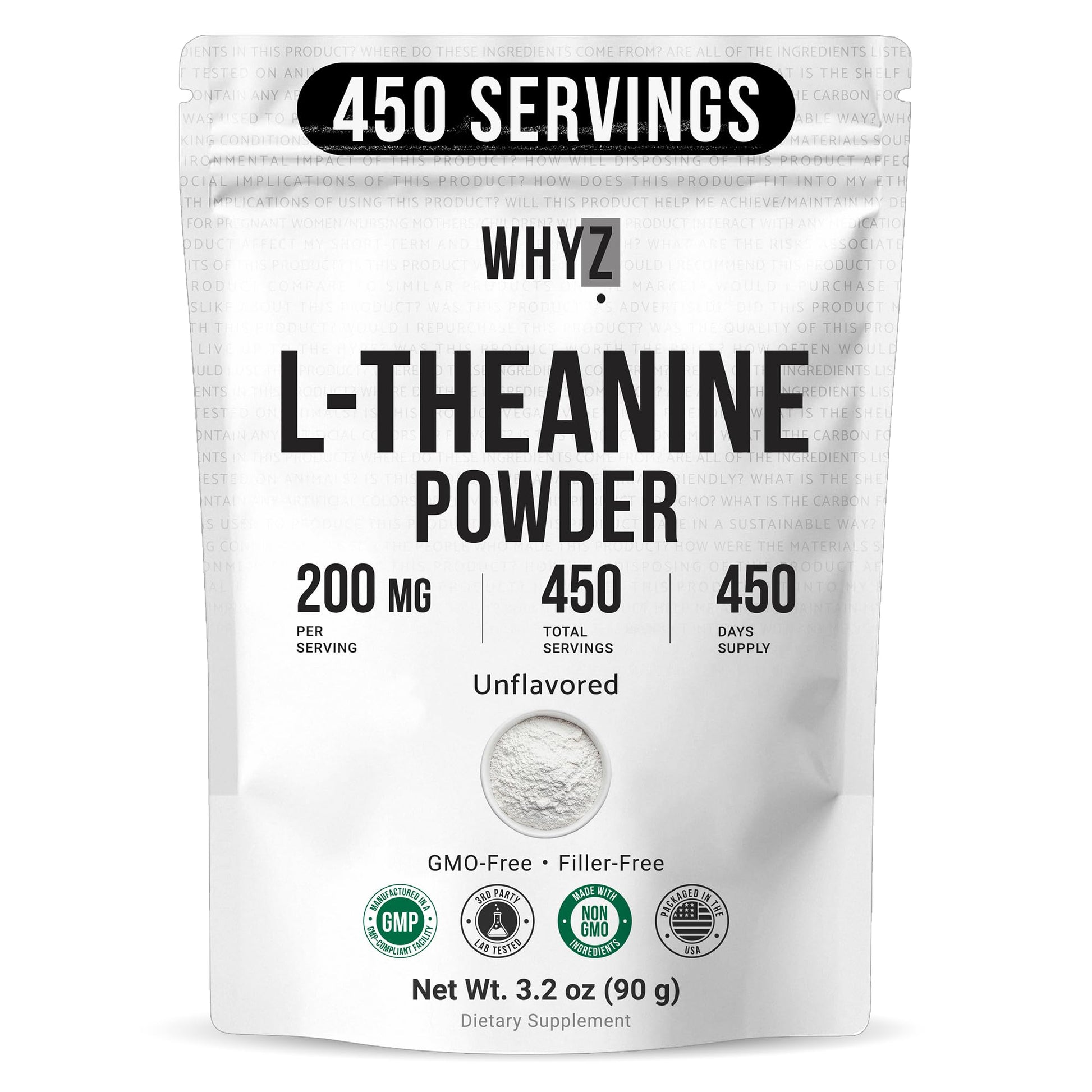 Pure L-Theanine Powder Unflavored Amino Acid Supplement Powder from Fine L-Theanine for Smooth Mixing Vegan Friendly Non-GMO No-Additives for Smoothies Drinks and Daily Nutrition Support, 3.2 oz (90g) WHYZ buy supplements canada