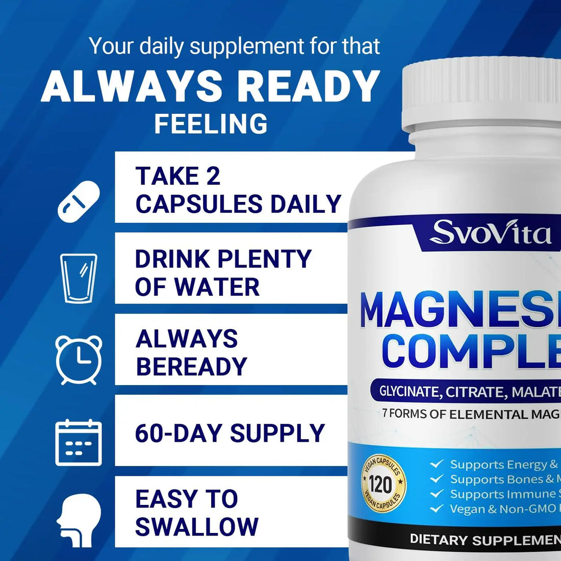 Magnesium Complex Supplement with 7 Forms of Magnesium Glycinate, Malate, Citrate & More, High Absorption for Bones, Muscle, Recovery, Energy, Vegan Non-GMO 120 Capsules Svovita buy supplements canada