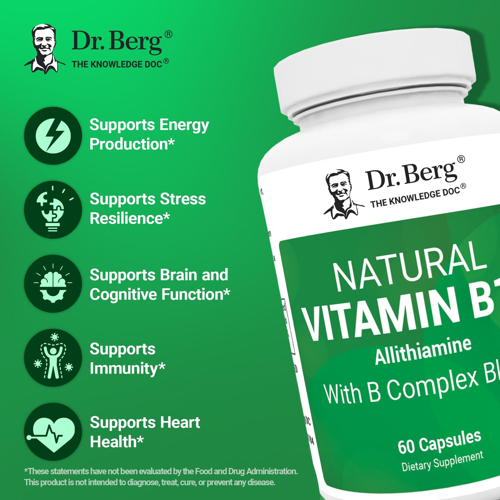 Dr. Berg Natural Vitamin B1 B6 B12 Complex - Allithiamine Vitamin B1 Supplement with 8 Essential Vitamin B Complex for Men & Women Including Thiamin, Niacin, Folate, Magnesium & More - 60 Capsules Dr. Berg Nutritionals buy supplements canada