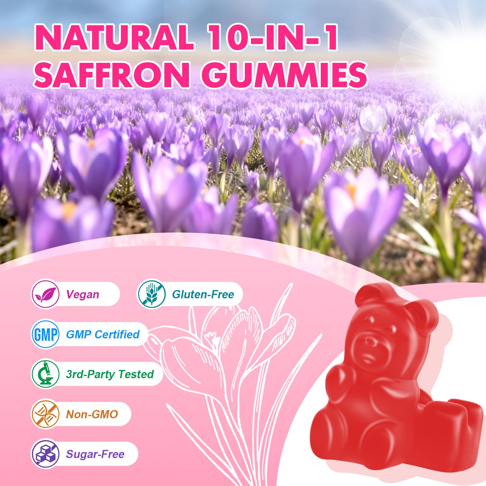 Saffron Gummies for Adult Kids - with Saffron 88.5mg, Vitamins D3 & B6, Magnesium, Zinc, Ashwagandha, L - Theanine, St. John's Wort - Supports Mood & Focus, Strawberry Flavor, 120 Count Saajoor buy supplements canada