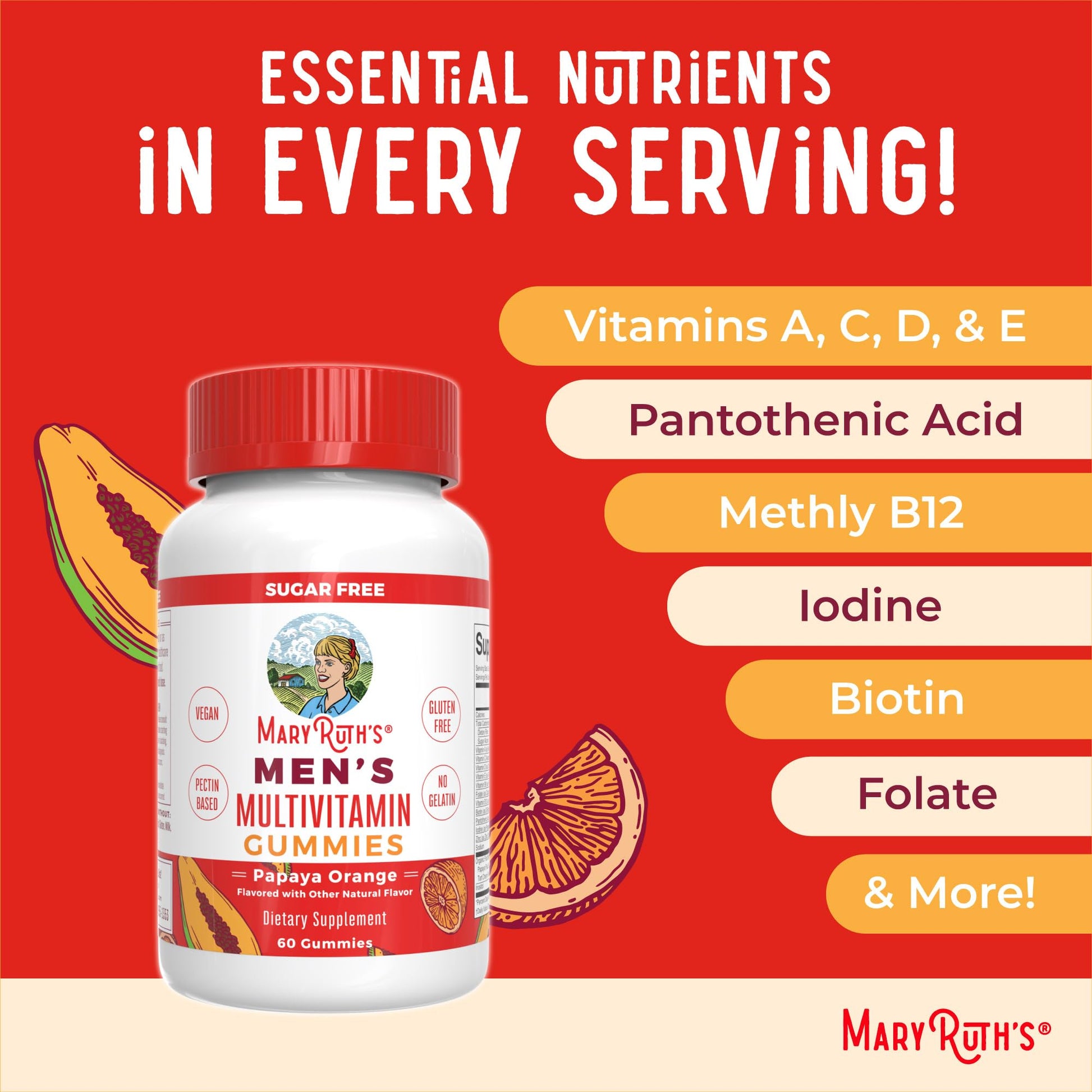 MaryRuth's Multivitamin Gummies for Men | Vitamin A, C, D, E, B6, B12, Biotin, Zinc | Energy Metabolism | Immunity | Bone Health | Cellular Health | Vegan | Non-GMO | Gluten & Sugar Free | 60 Count MARYRUTH'S buy supplements canada