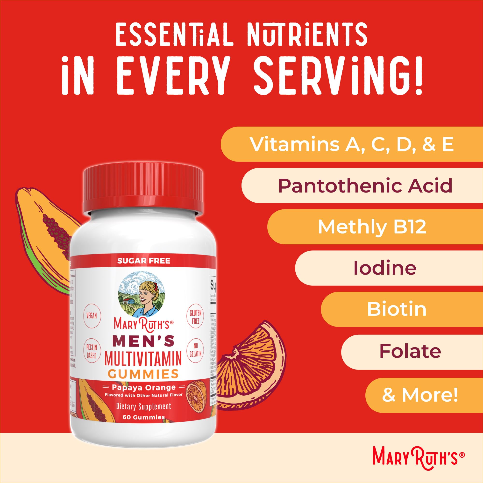MaryRuth's Multivitamin Gummies for Men | Vitamin A, C, D, E, B6, B12, Biotin, Zinc | Energy Metabolism | Immunity | Bone Health | Cellular Health | Vegan | Non-GMO | Gluten & Sugar Free | 60 Count MARYRUTH'S buy supplements canada