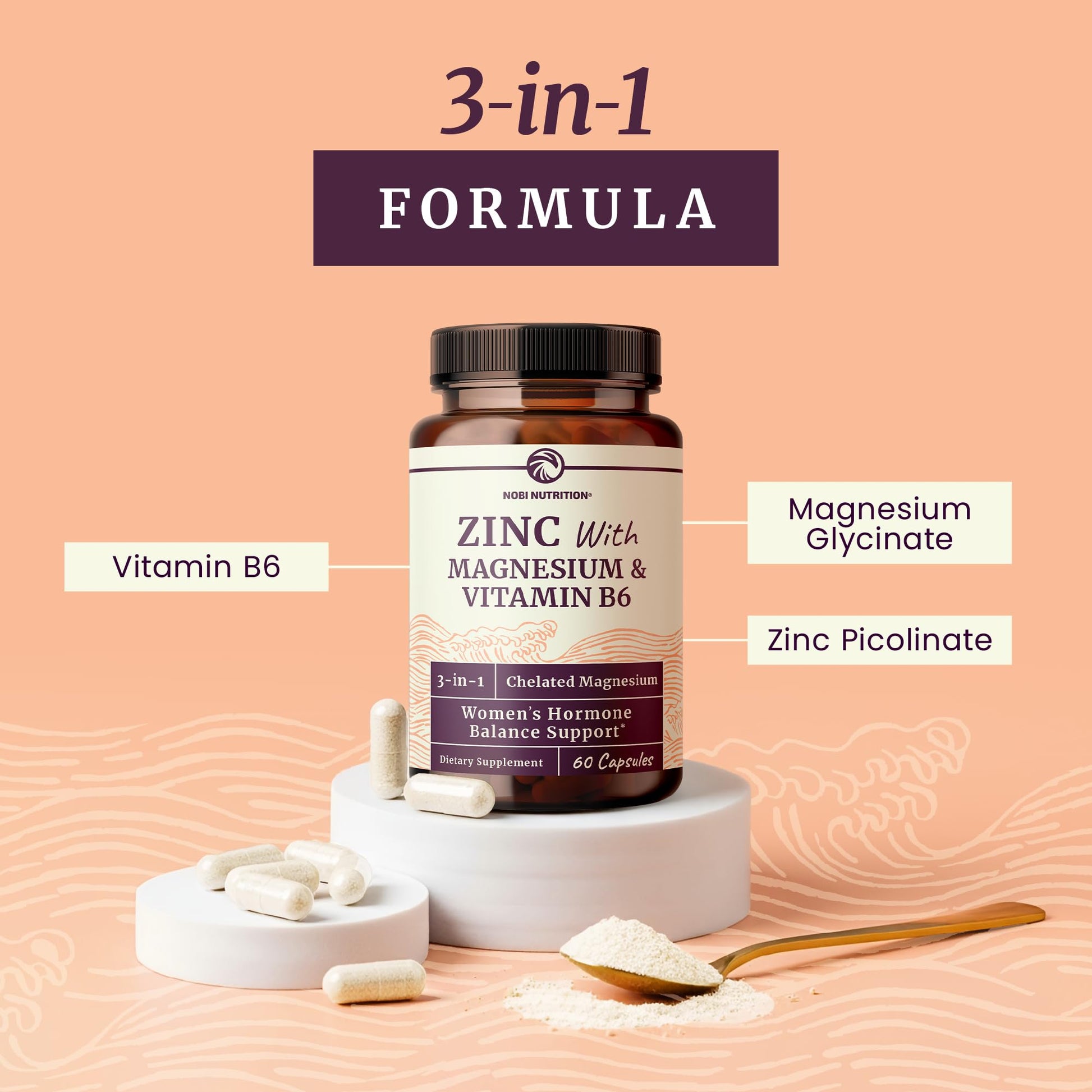 Zinc and Magnesium Supplement with Vitamin B6 | Women’s Hormone Balance, Menstrual Cycle & Immune Support | High Absorption Chelated Magnesium Glycinate with Zinc Picolinate and VIT B6 | 60 Ct Nobi Nutrition buy supplements canada