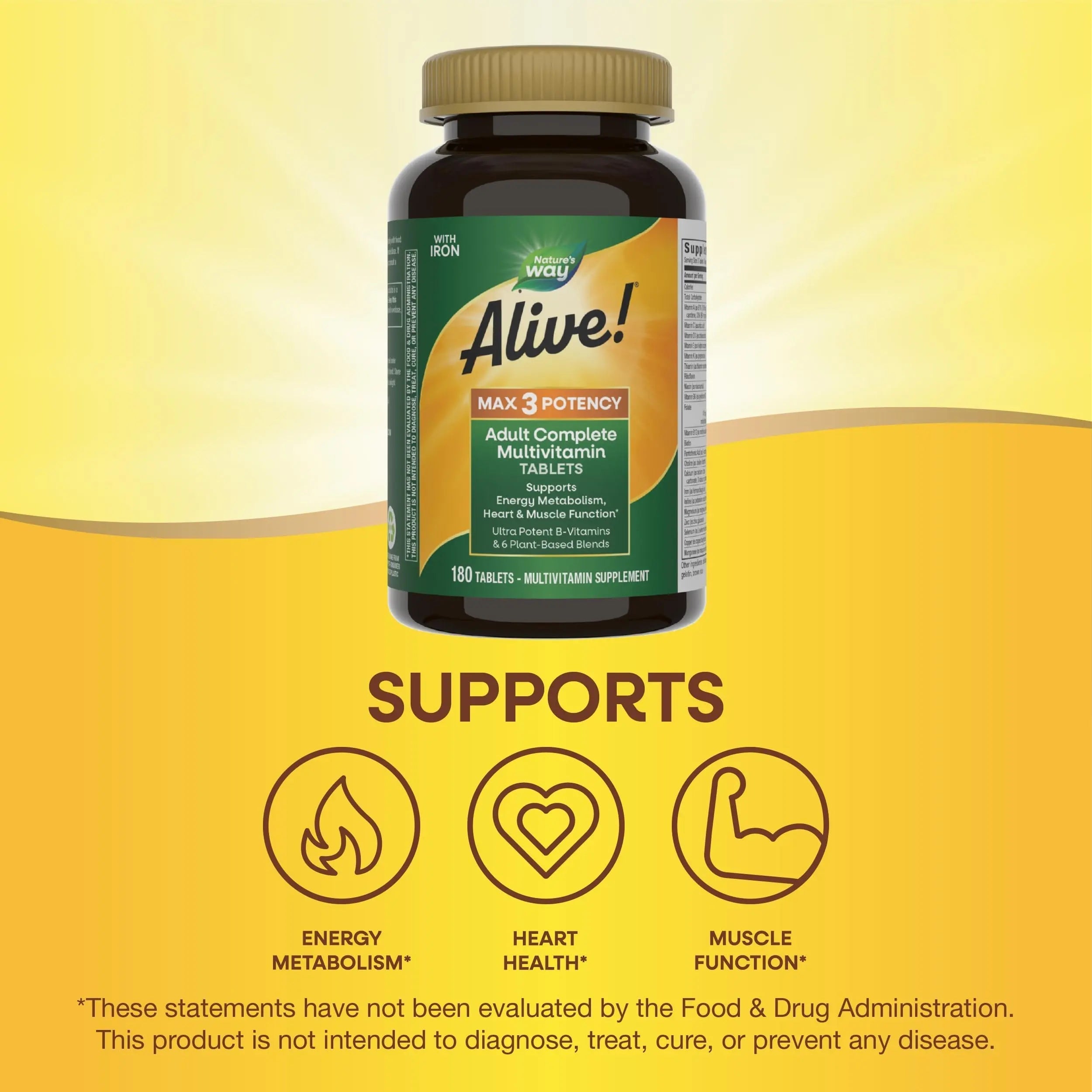 Nature's Way Alive! Max3 Potency Daily Multivitamin, Methylated B12 and Folate, Ultra Potency B-vitamins to Support Energy Metabolism*, 180 Tablets Nature's Way buy supplements canada