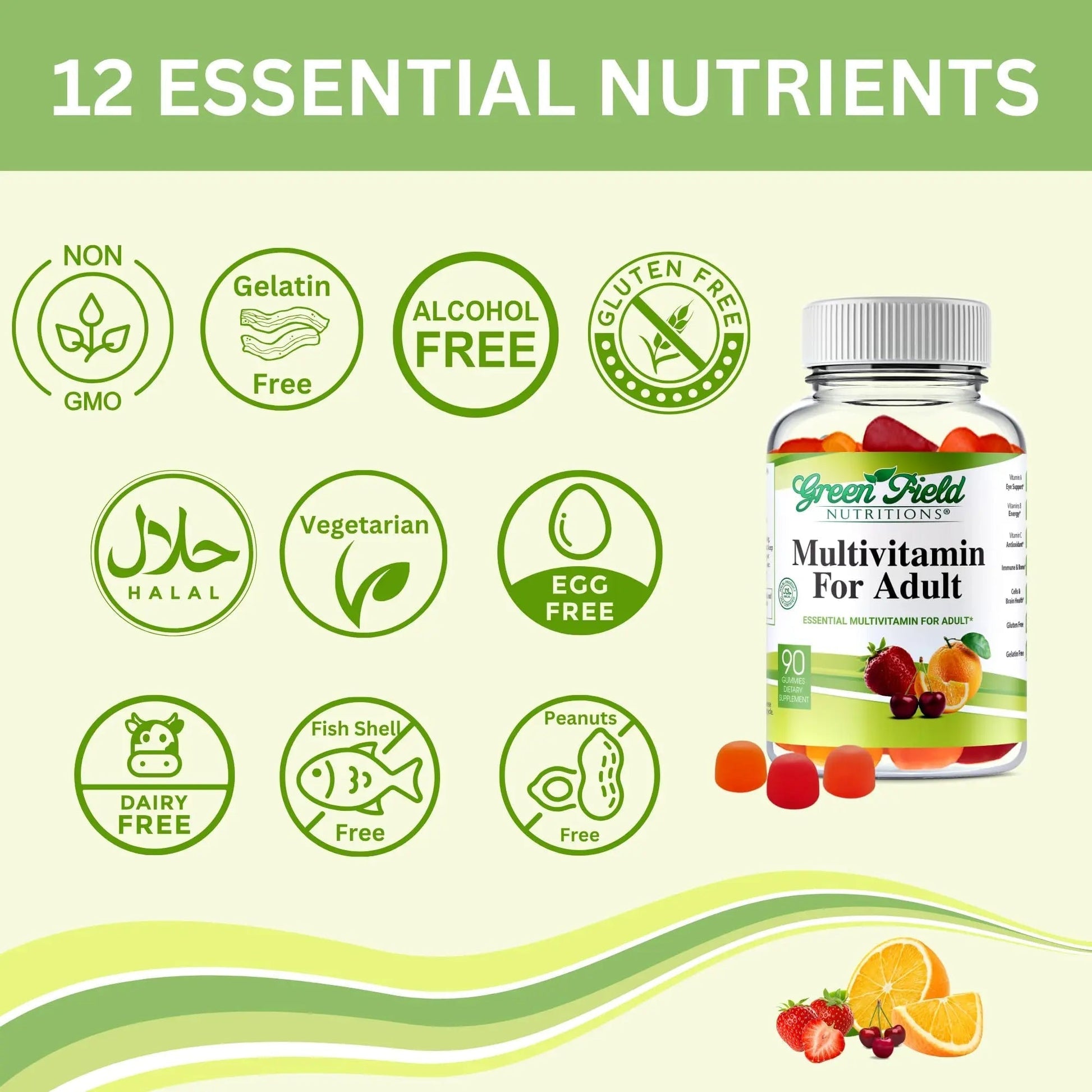 Greenfield Nutritions Halal Multivitamins for Adults | 90 Halal Vitamins for Women & Men | All Essential Gelatin Free Halal Gummy Vitamin, Mineral GREEN FIELD NUTRITIONS buy supplements canada